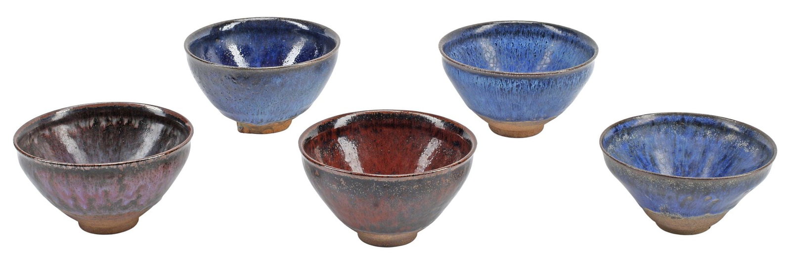 (5) CHINESE JIAN-STYLE RED &BLUE GLAZED STONEWARE TEA BOWLS (1 of 7)