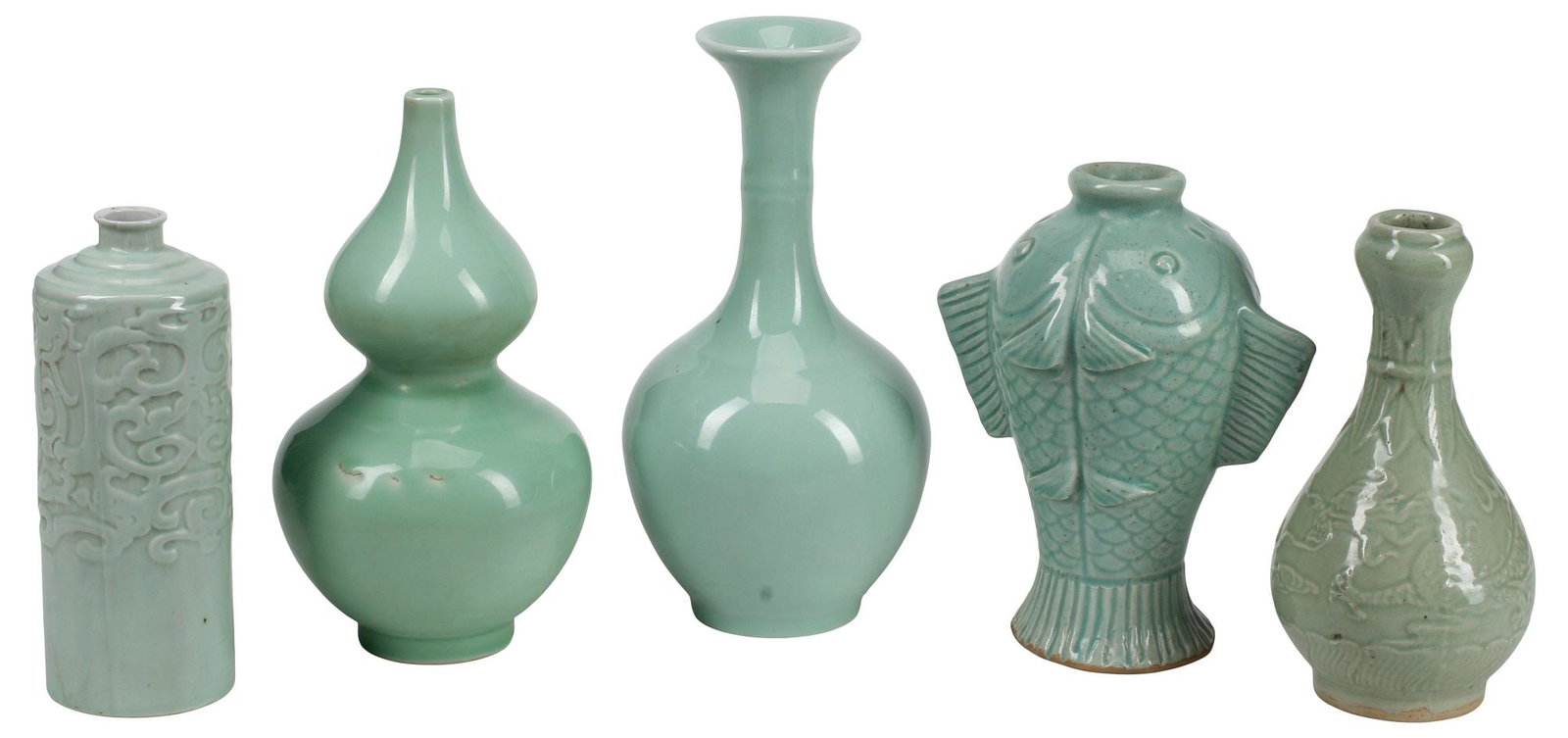 (5) CHINESE CELADON-GLAZED PORCELAIN VASES (1 of 5)