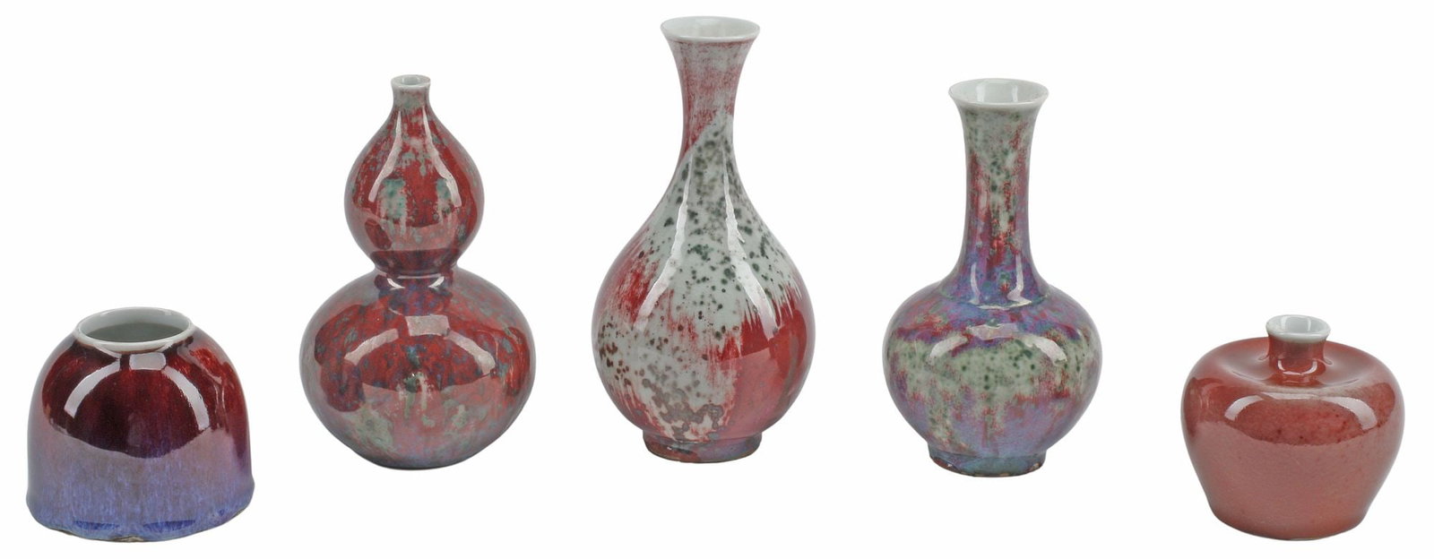 (5) SMALL CHINESE FLAMBE-GLAZED PORCELAIN VASES (1 of 5)