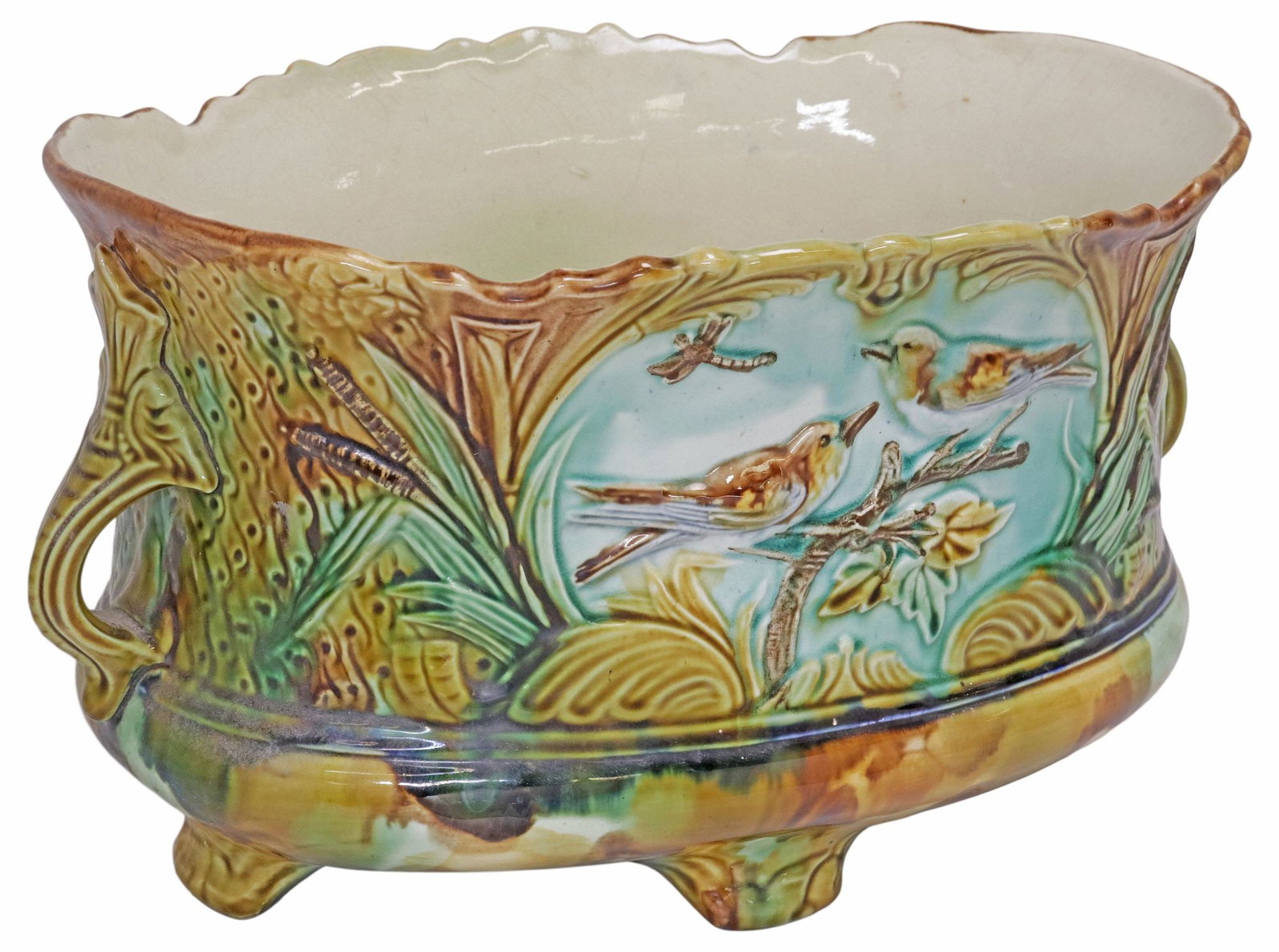 FRENCH ART NOUVEAU MAJOLICA OVAL PLANTER / JARDINIERE (1 of 5)