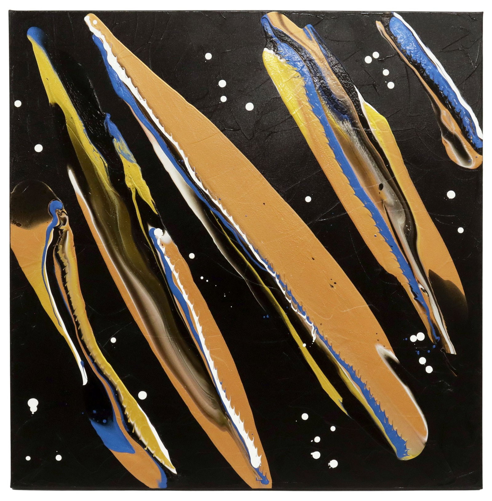 PETRONELLA GREER (B.1945) PAINTING, 'FEATHERS OF PEACE,' 36" X 36": Gallery-wrapped acrylic on canvas painting, "Feathers of Peace," signed verso Petronella Greer (Texas, b.1945), titled on back stretcher, accompanied by certificate of authenticity issued by the artis
