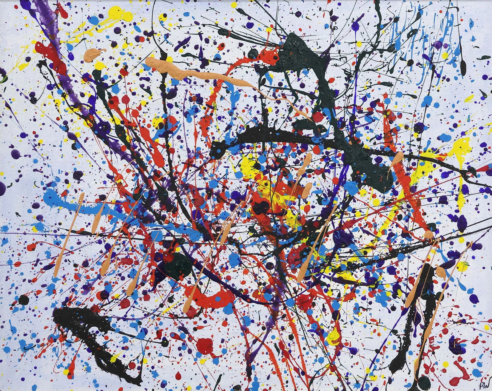 STYLE OF JACKSON POLLOCK ABSTRACT ACRYLIC DRIP PAINTING, 24" X 30" (1 of 4)