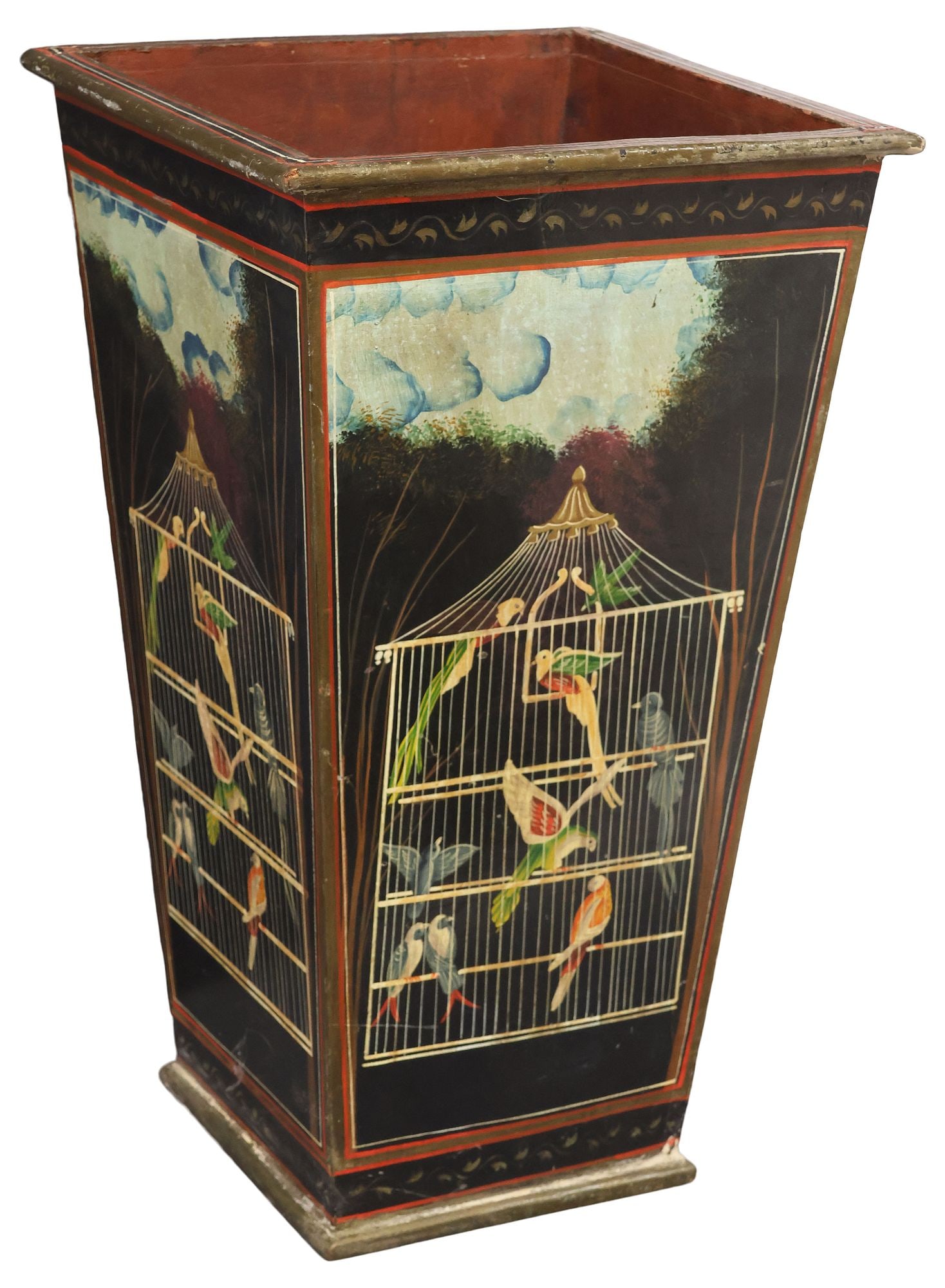 POLYCHROME-PAINTED UMBRELLA / STICK STAND WITH BIRDS IN CAGE (1 of 5)