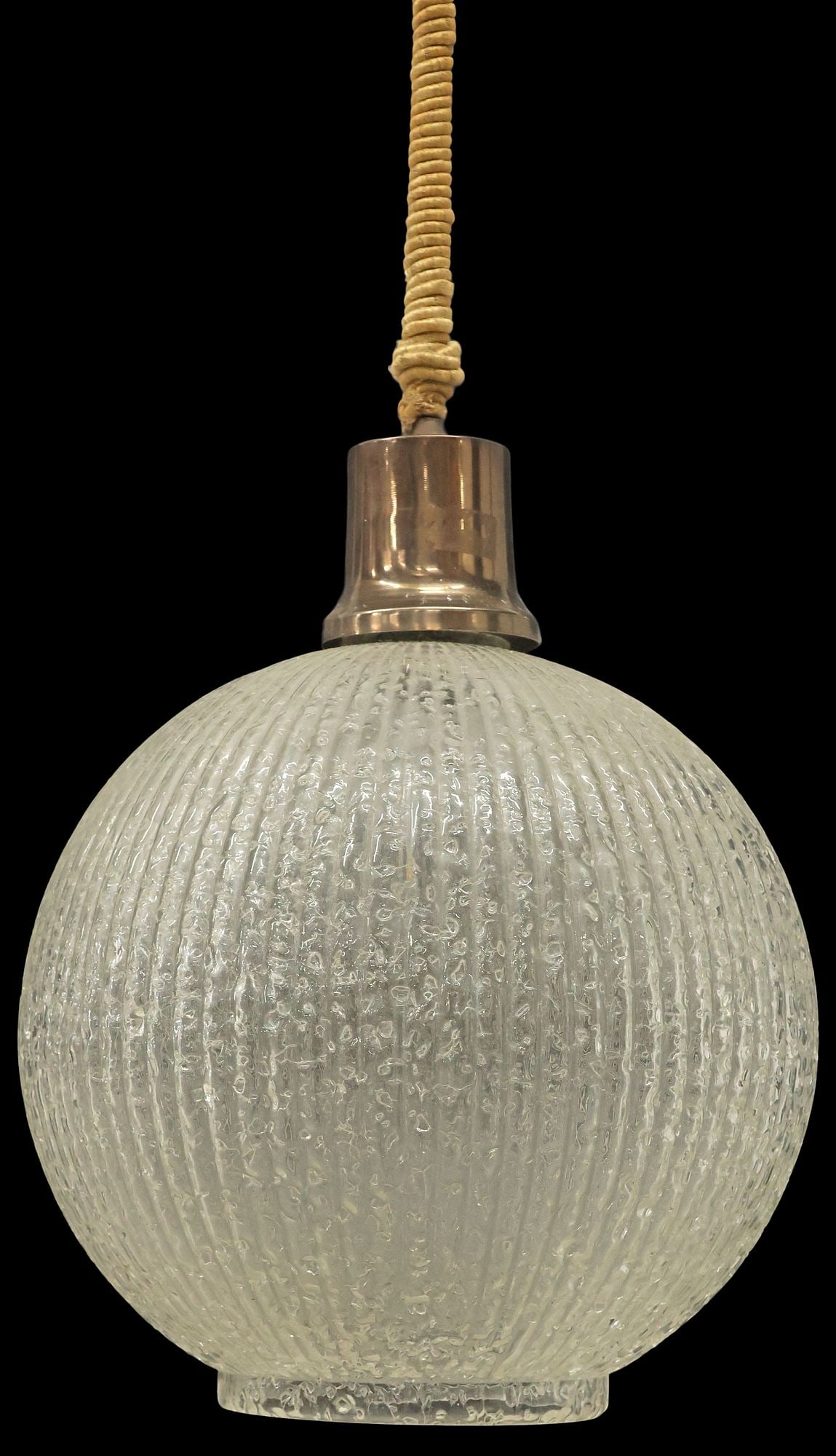 ITALIAN MID-CENTURY REEDED ICE GLASS 1-LT CEILING LAMP (1 of 3)