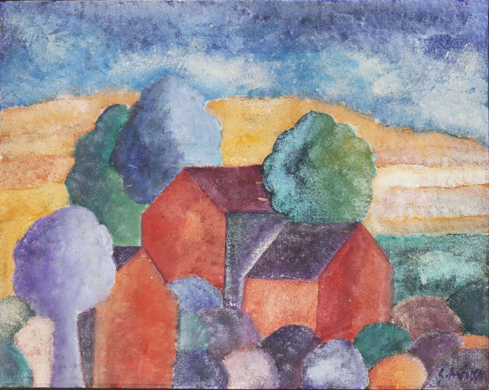 SIMON AVISSAR (B.1938) OIL PAINTING, VILLAGE LANDSCAPE, 16" X 20" (1 of 4)