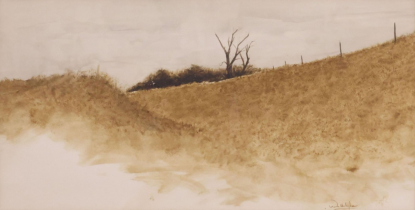 WALT LYTE (20TH C.) WATERCOLOR PAINTING, BARREN FIELD LANDSCAPE (1 of 4)