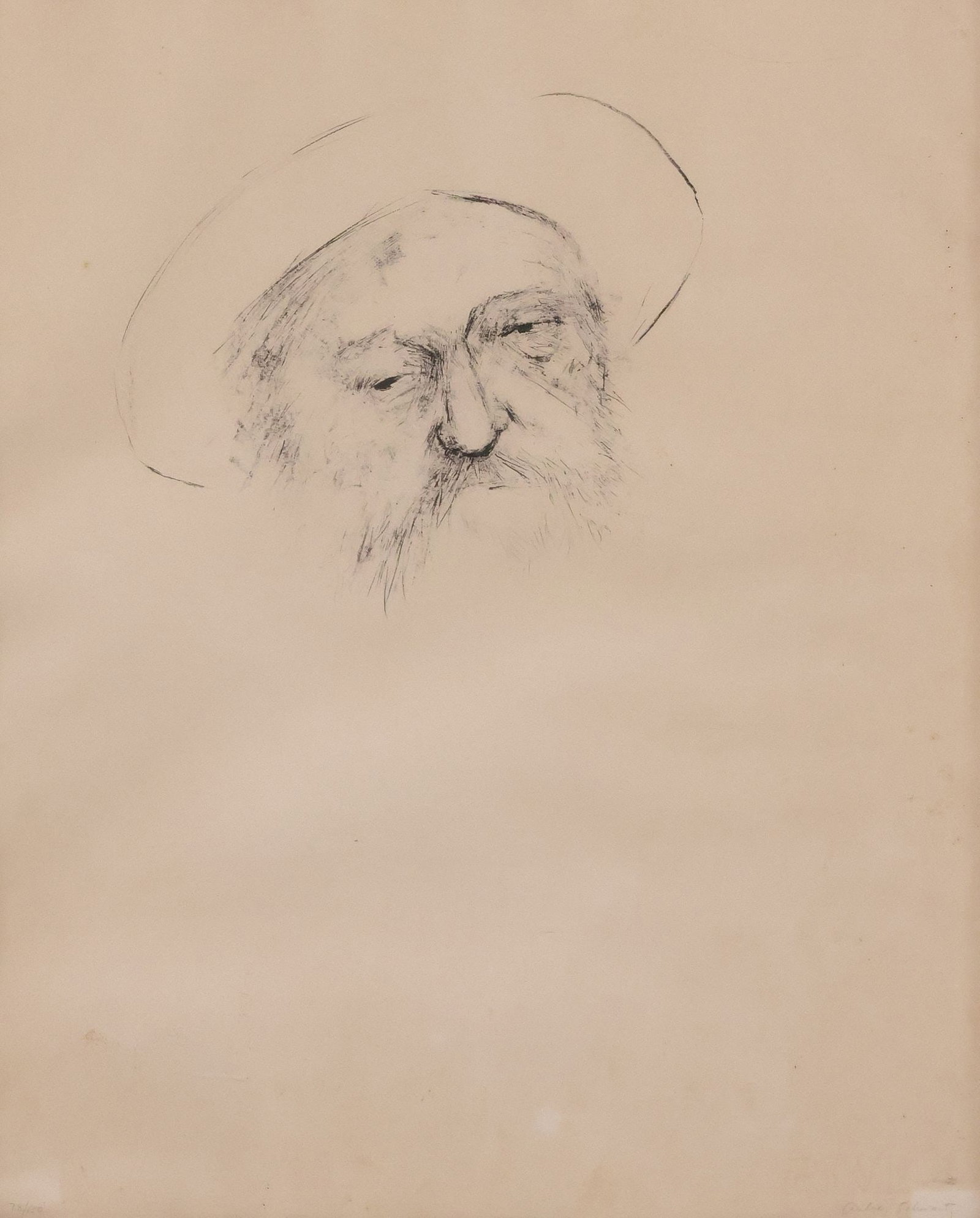 AUBREY SCHWARTZ (AMERICAN, 20TH C.) ETCHING, OLD MAN IN A HAT (1 of 4)