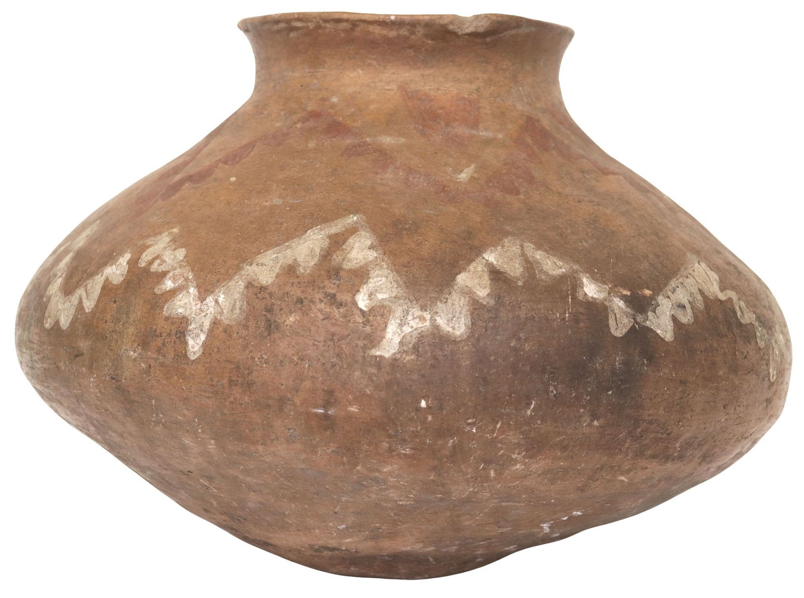 LARGE PROTOHISTORIC POLYCHROME-ON-BROWN POTTERY JAR, POSSIBLY YUMA (1 of 7)