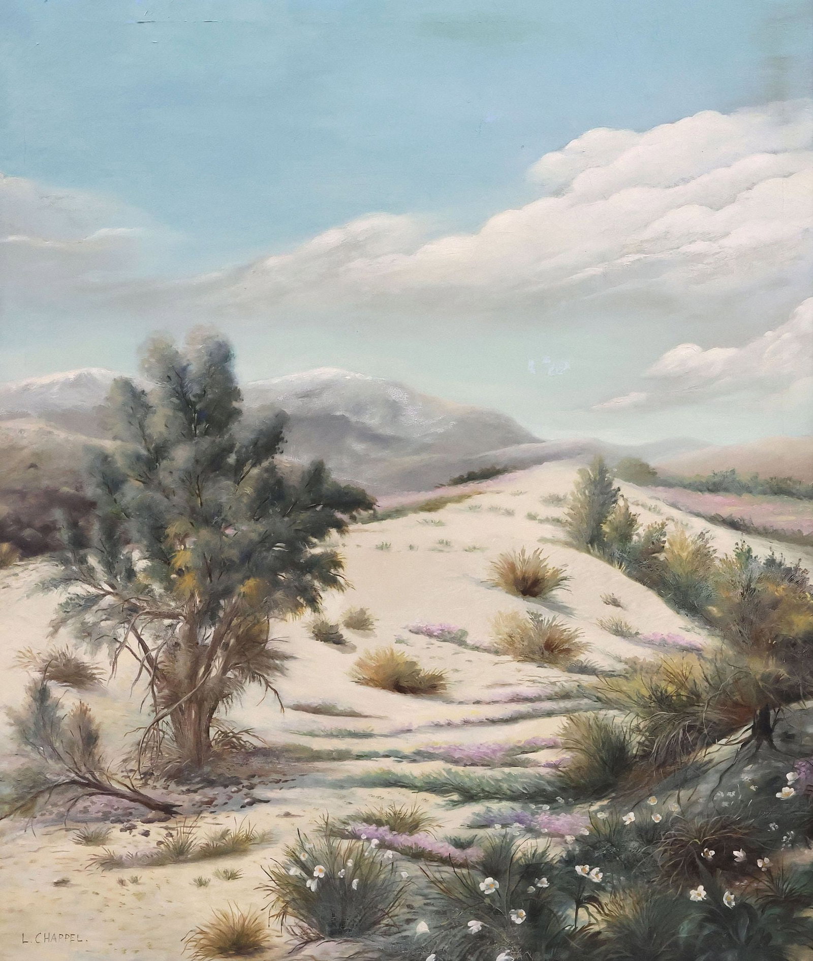 LOUIS CHAPPEL (BELGIAN, 1888-1963) PAINTING, DESERT LANDSCAPE, 40" X 34" (1 of 4)