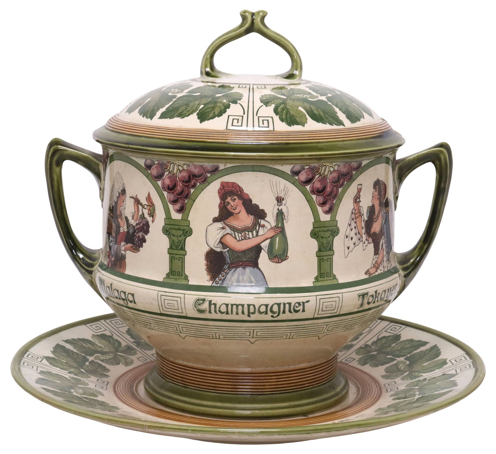 (2) GERMAN VILLEROY & BOCH METTLACH POTTERY PUNCH BOWL & UNDERPLATE, #3037 (1 of 6)