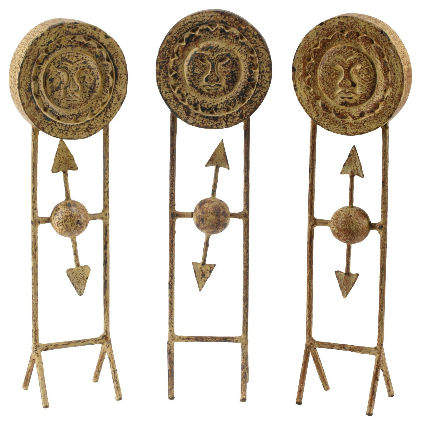 (3) DECORATIVE PAINTED METAL STYLIZED SUN FACE TABLE DECORATIONS (1 of 4)