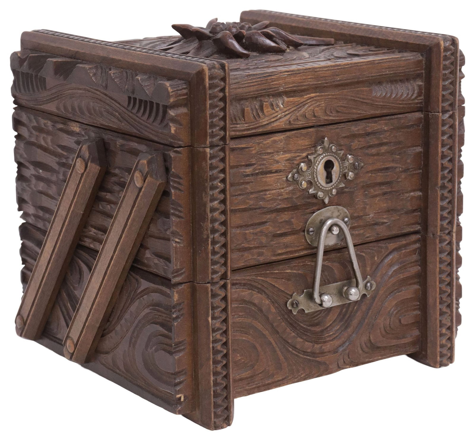 ALBERT SCHILD SWISS BLACK FOREST CARVED WALNUT STACKED JEWELRY BOX (1 of 7)