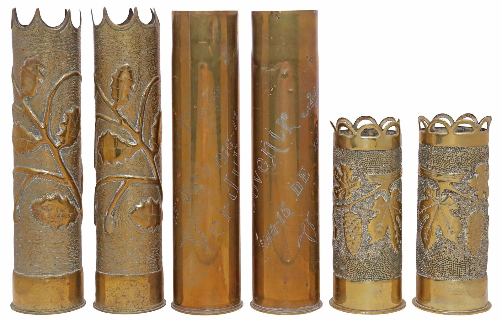 (6) FRENCH WWI-ERA TRENCH ART ARTILLERY SHELL VASES (1 of 3)