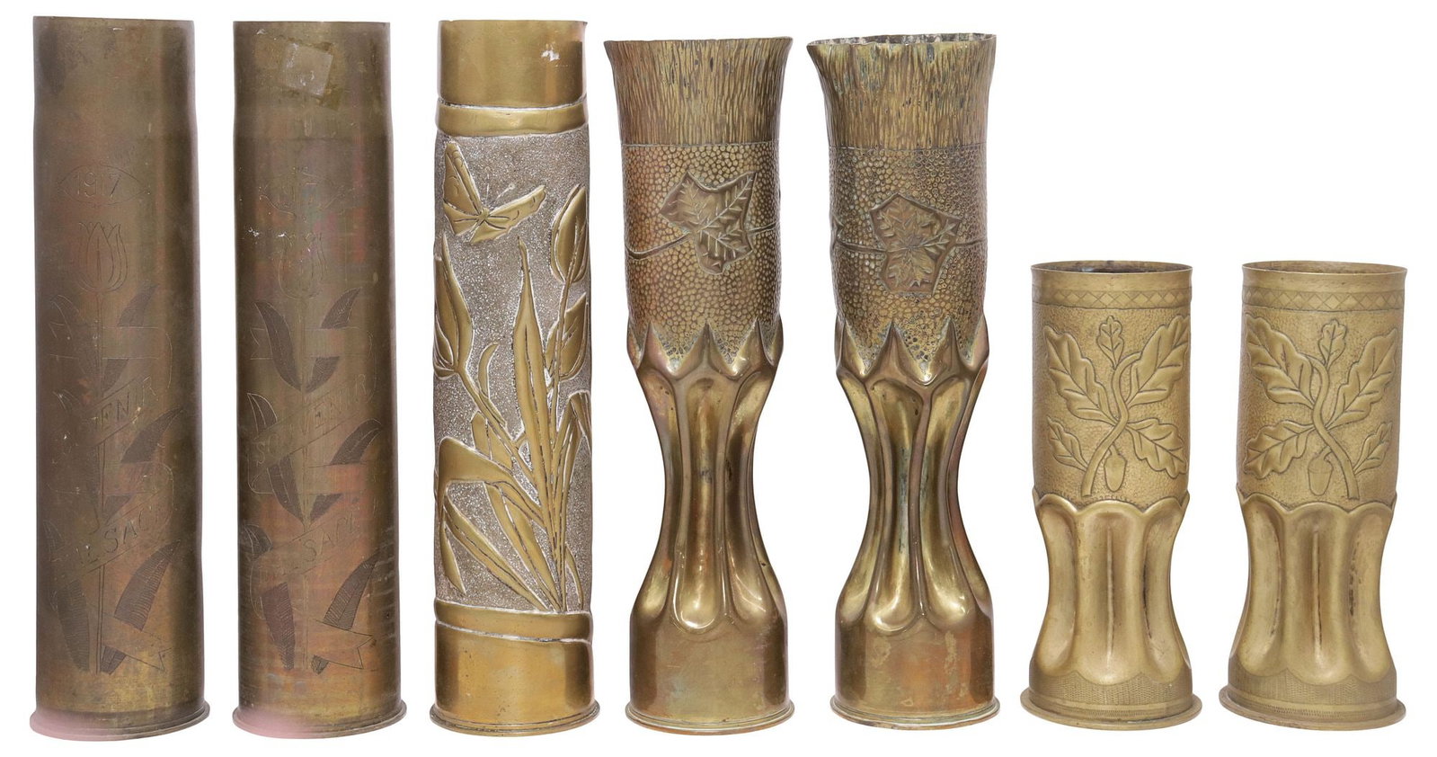 (7) FRENCH WWI-ERA TRENCH ART ARTILLERY SHELL VASES (1 of 3)