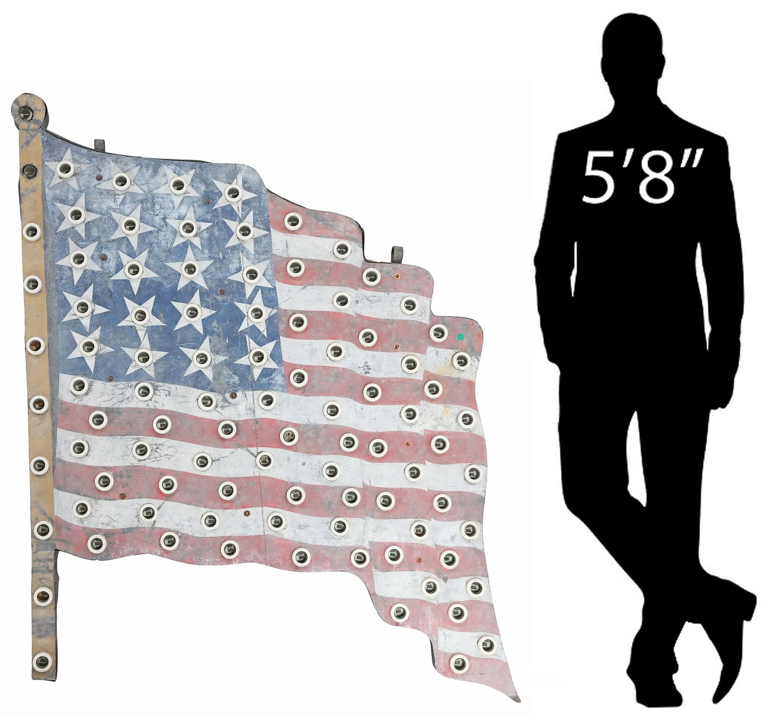 RUSTIC PAINTED STEEL 'AMERICAN FLAG' 92-LT MARQUEE SIGN, 61.5"H (1 of 5)