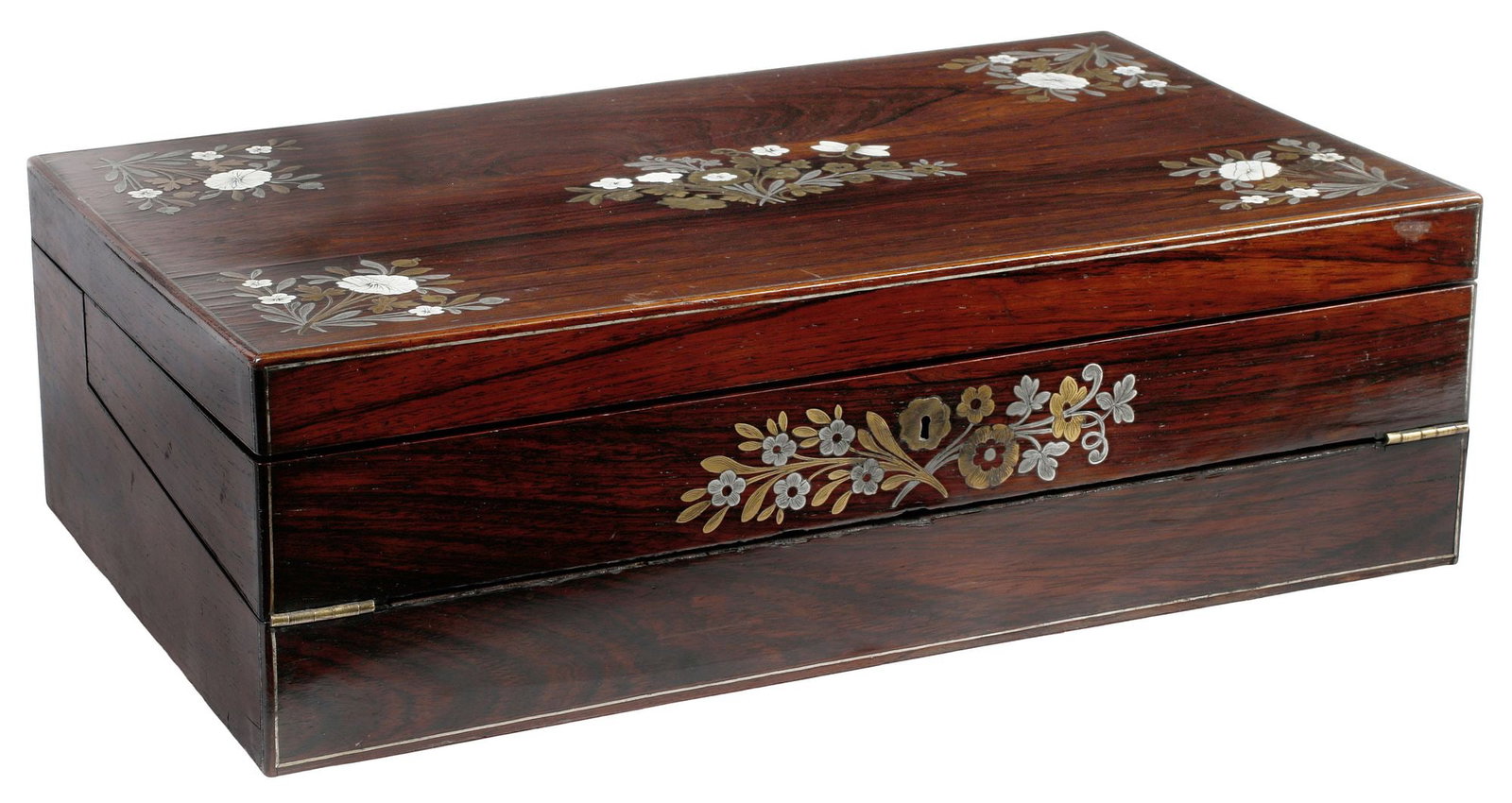 ENGLISH INLAID ROSEWOOD WRITING SLOPE / LAP DESK, 19TH C. (1 of 6)