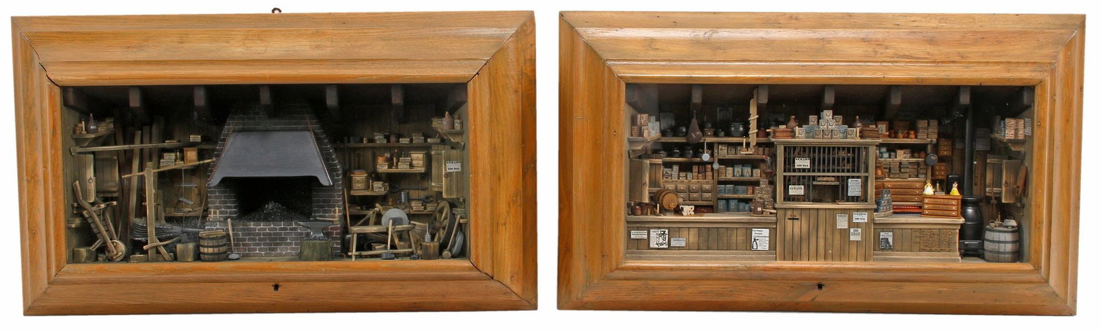 (2) FRAMED MINIATURE DIORAMAS, GENERAL STORE & WORKSHOP INTERIOR (1 of 7)