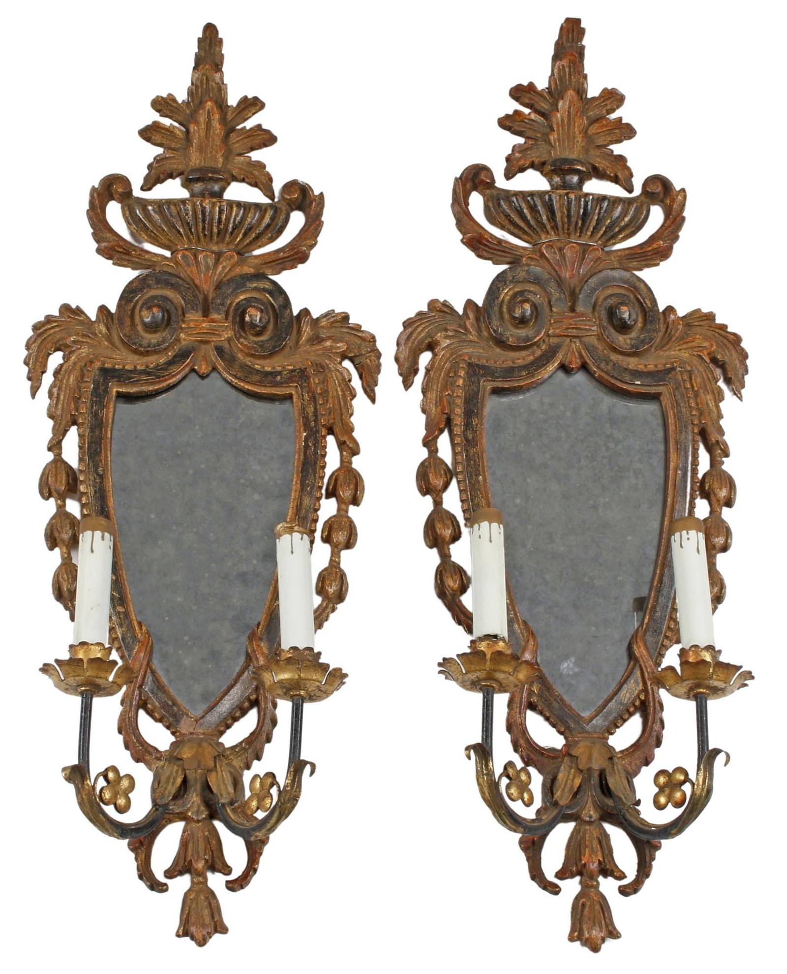 (2) ITALIANATE CARTOUCHE-SHAPED 2-LIGHT GIRANDOLE MIRRORS (1 of 9)