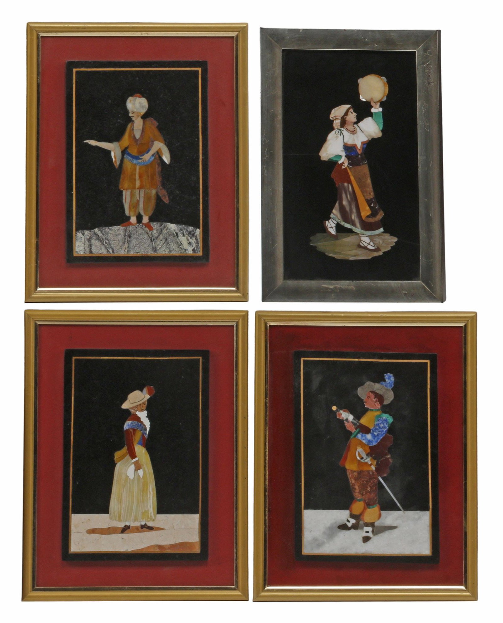 (4) FRAMED PIETRA DURA MARBLE INLAID PLAQUES WITH FIGURES (1 of 5)