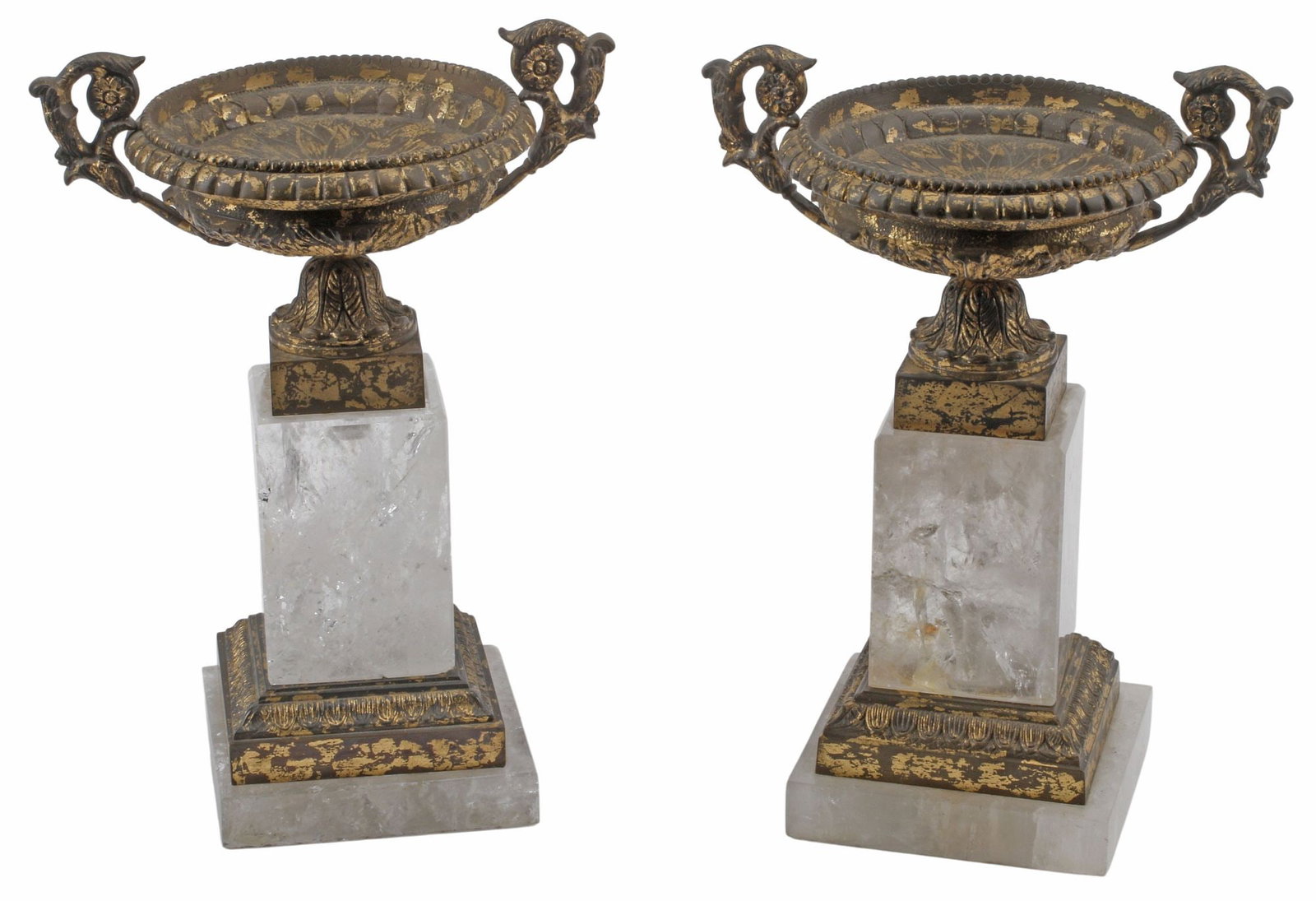 (2) GRAND TOUR STYLE PARCEL-GILT BRONZE & ROCK CRYSTAL TAZZAS (1 of 5)