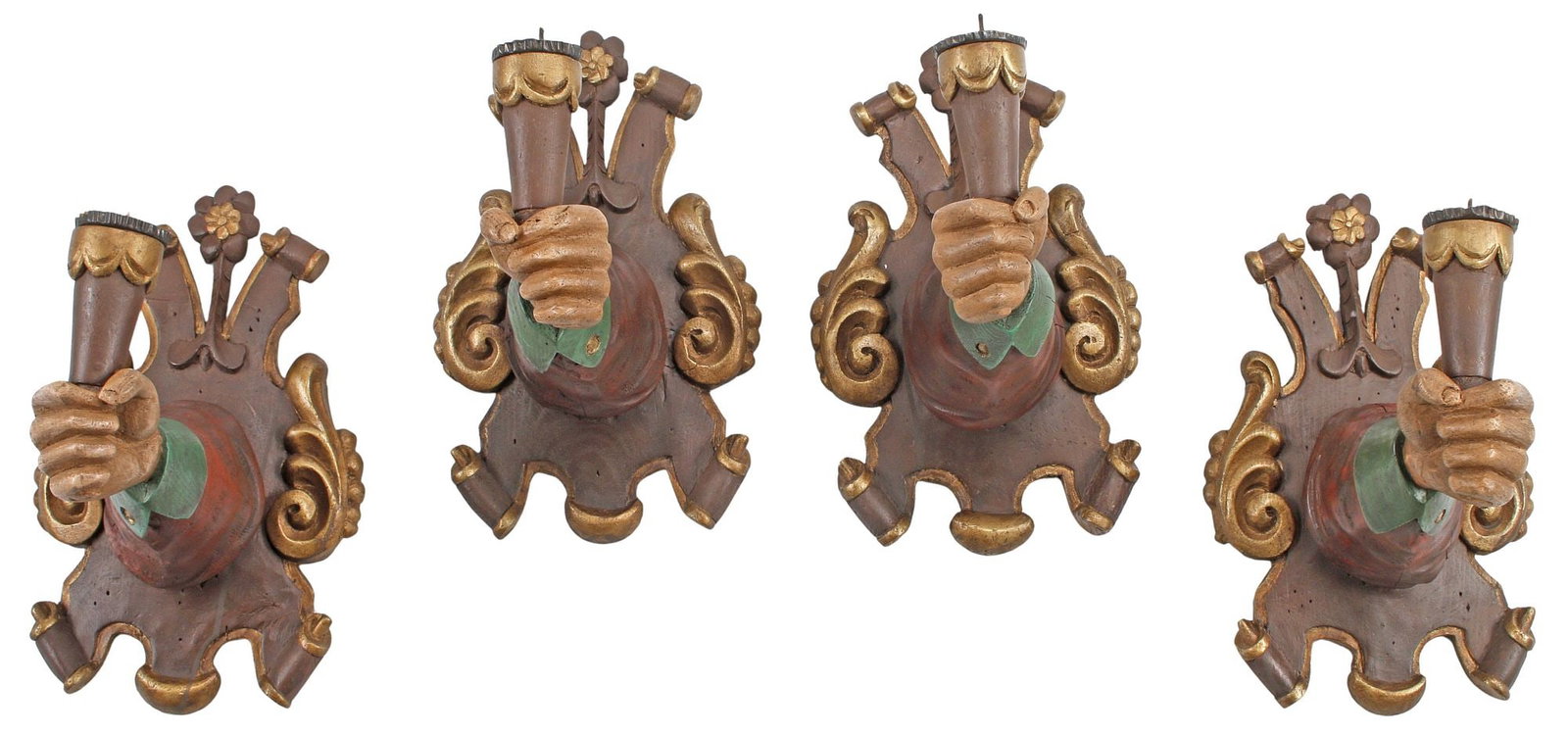 (4) CARVED & POLYCHROMED WOOD ARM-FORM CANDLE SCONCES (1 of 4)