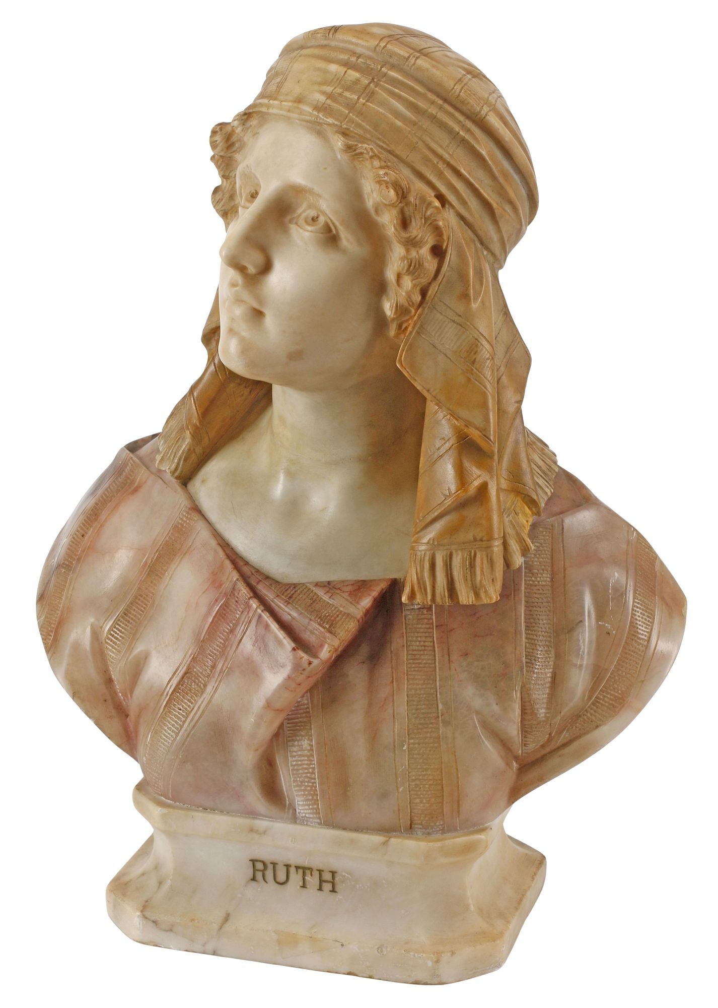 PROFESSOR G. BESGI (ITALIAN, 19TH C.) CARVED ALABASTER BUST OF RUTH (1 of 6)