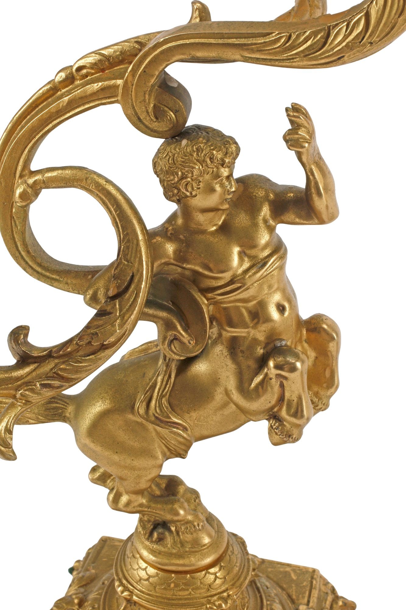 (2) ITALIAN ROCOCO STYLE ORMOLU FIGURAL CENTAUR 3-LT CANDELABRA - 2