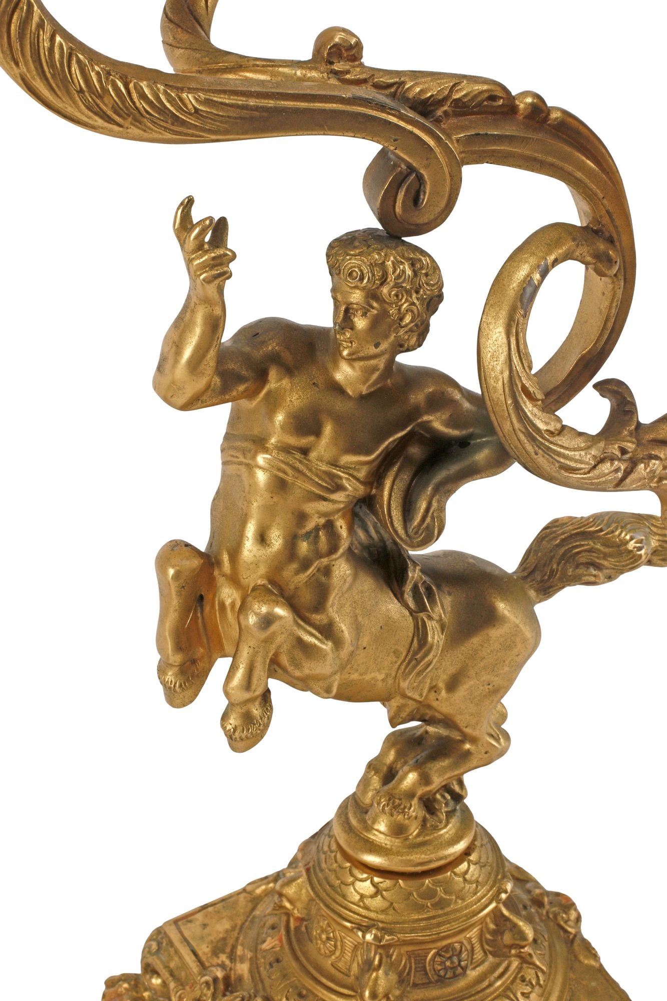 (2) ITALIAN ROCOCO STYLE ORMOLU FIGURAL CENTAUR 3-LT CANDELABRA - 3