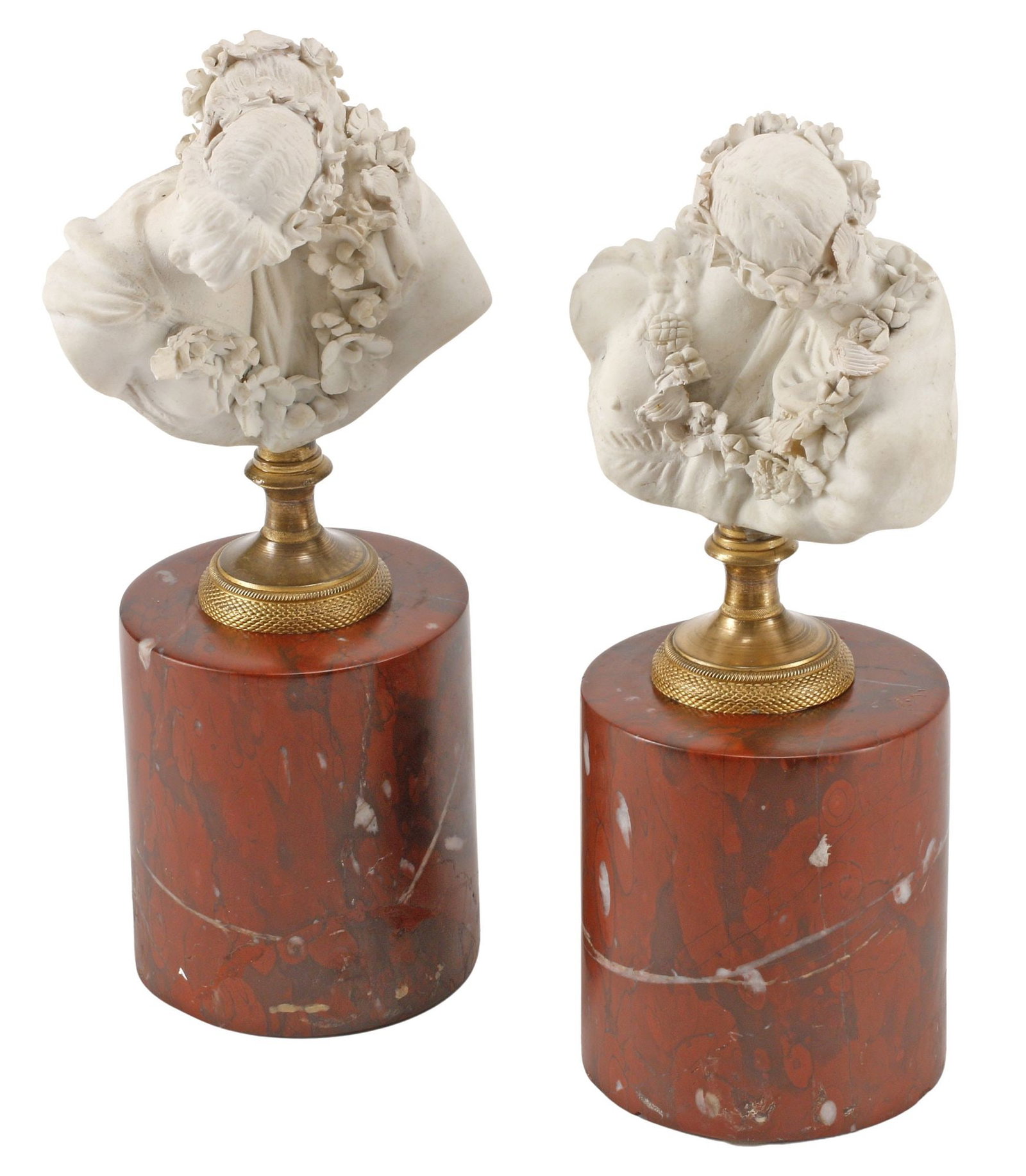 (2) FRENCH BISQUE PORCELAIN SCULPTURES ON MARBLE BASES, 'THE KISS' (1 of 7)