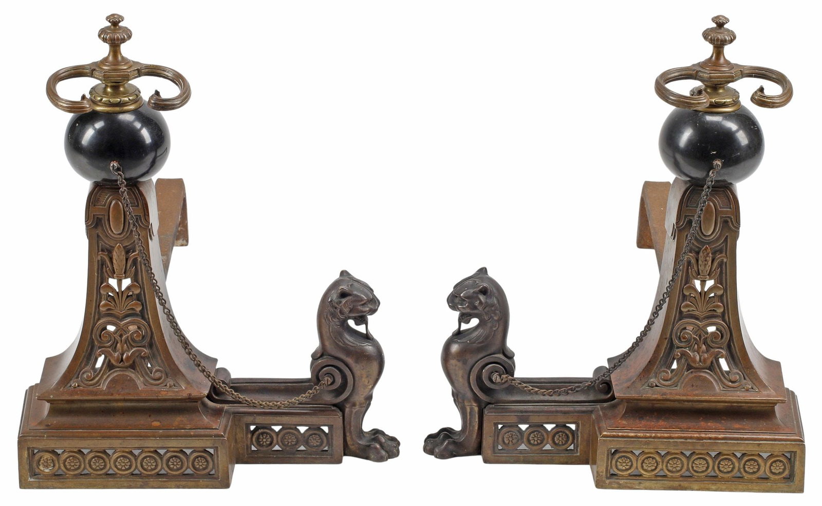 (2) FRENCH PATINATED BRONZE GRIFFIN FIREPLACE CHENETS / ANDIRONS (1 of 5)