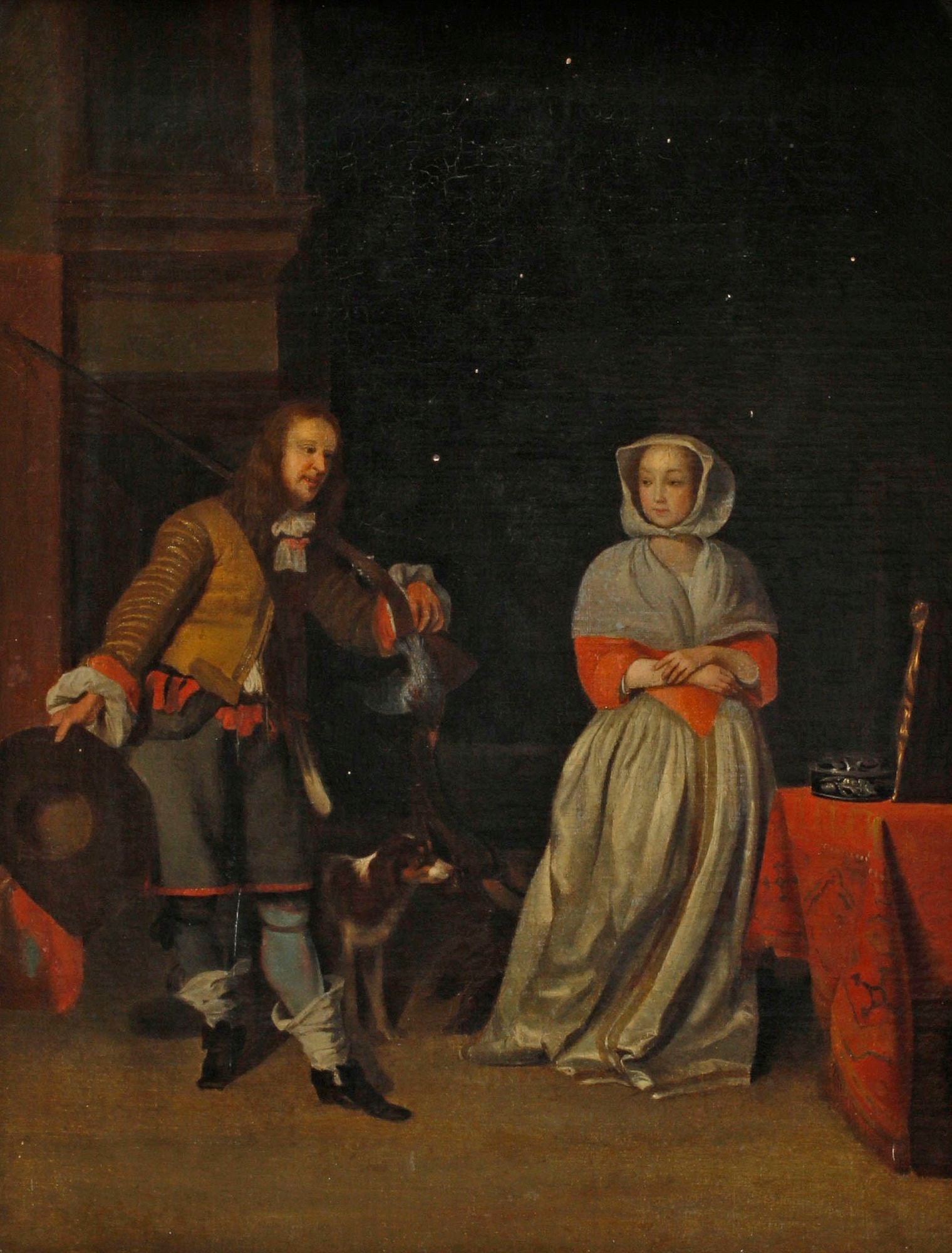 AFTER GABRIEL METSU (DUTCH, 1629-1667) PAINTING, THE HUNTER & A WOMAN (1 of 5)
