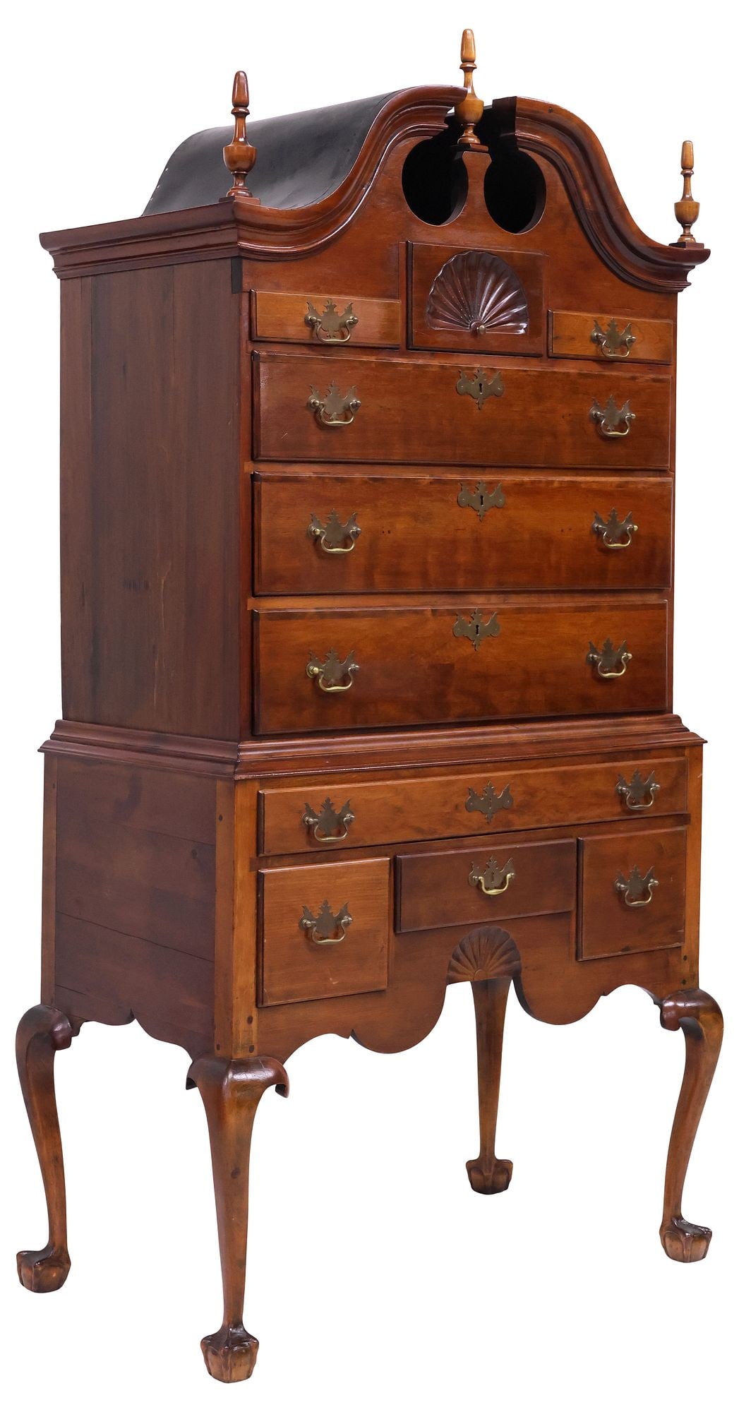 AMERICAN CHIPPENDALE MAHOGANY BONNET-TOP HIGHBOY / CHEST-ON-STAND (1 of 6)