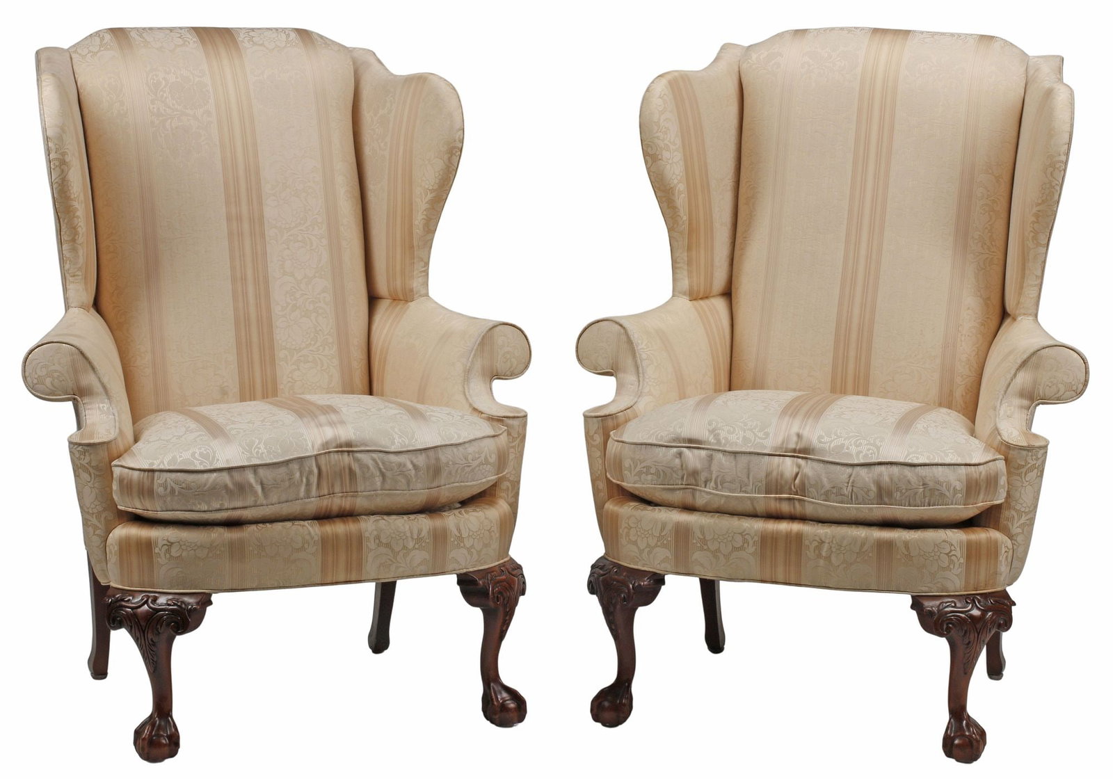 (2) SOUTHWOOD FURNITURE CHIPPENDALE STYLE SILK-UPHOLSTERED ARMCHAIRS (1 of 6)