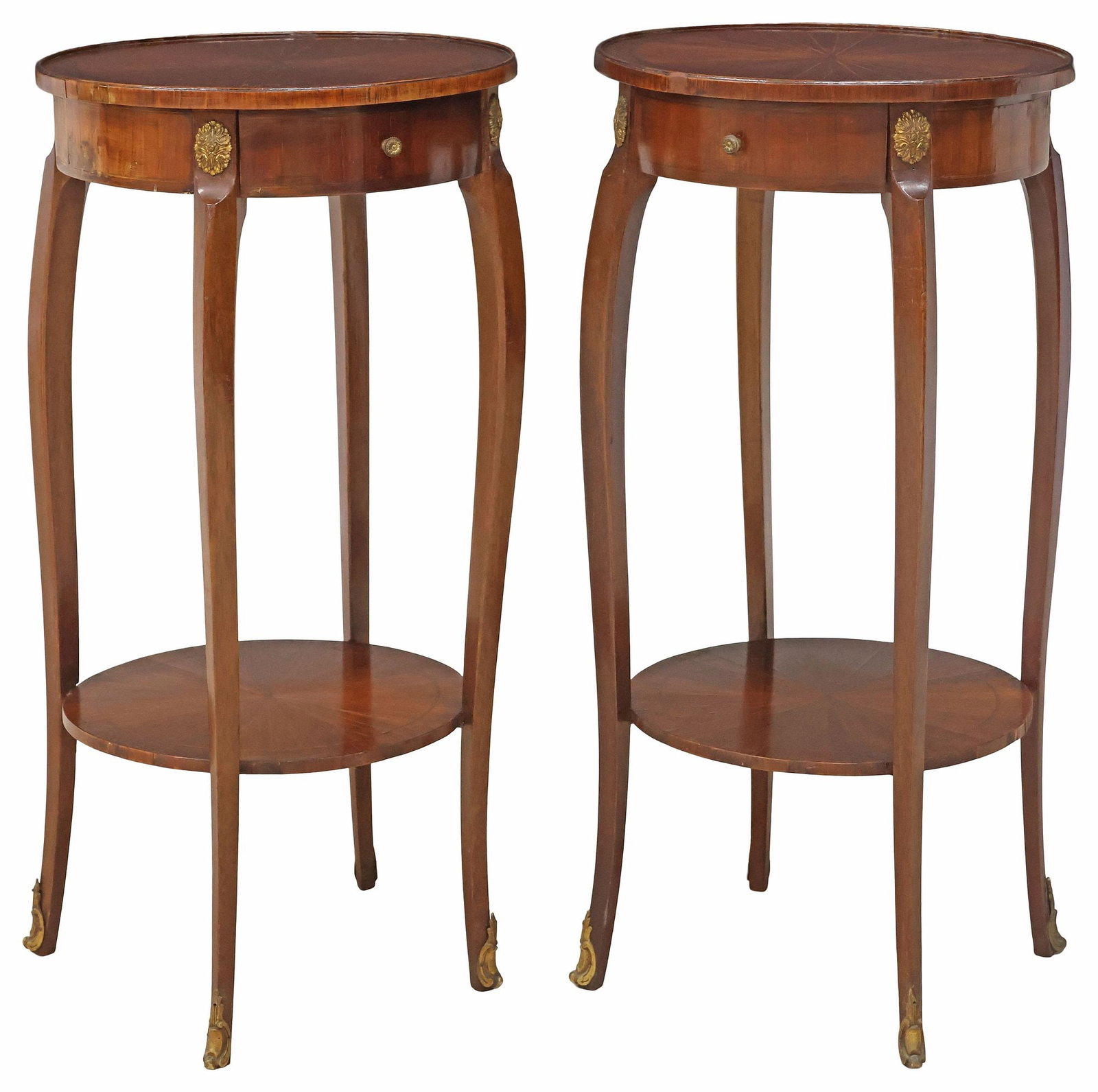 (2) FRENCH LOUIS XV STYLE MATCHED-VENEER MAHOGANY SIDE TABLES (1 of 5)