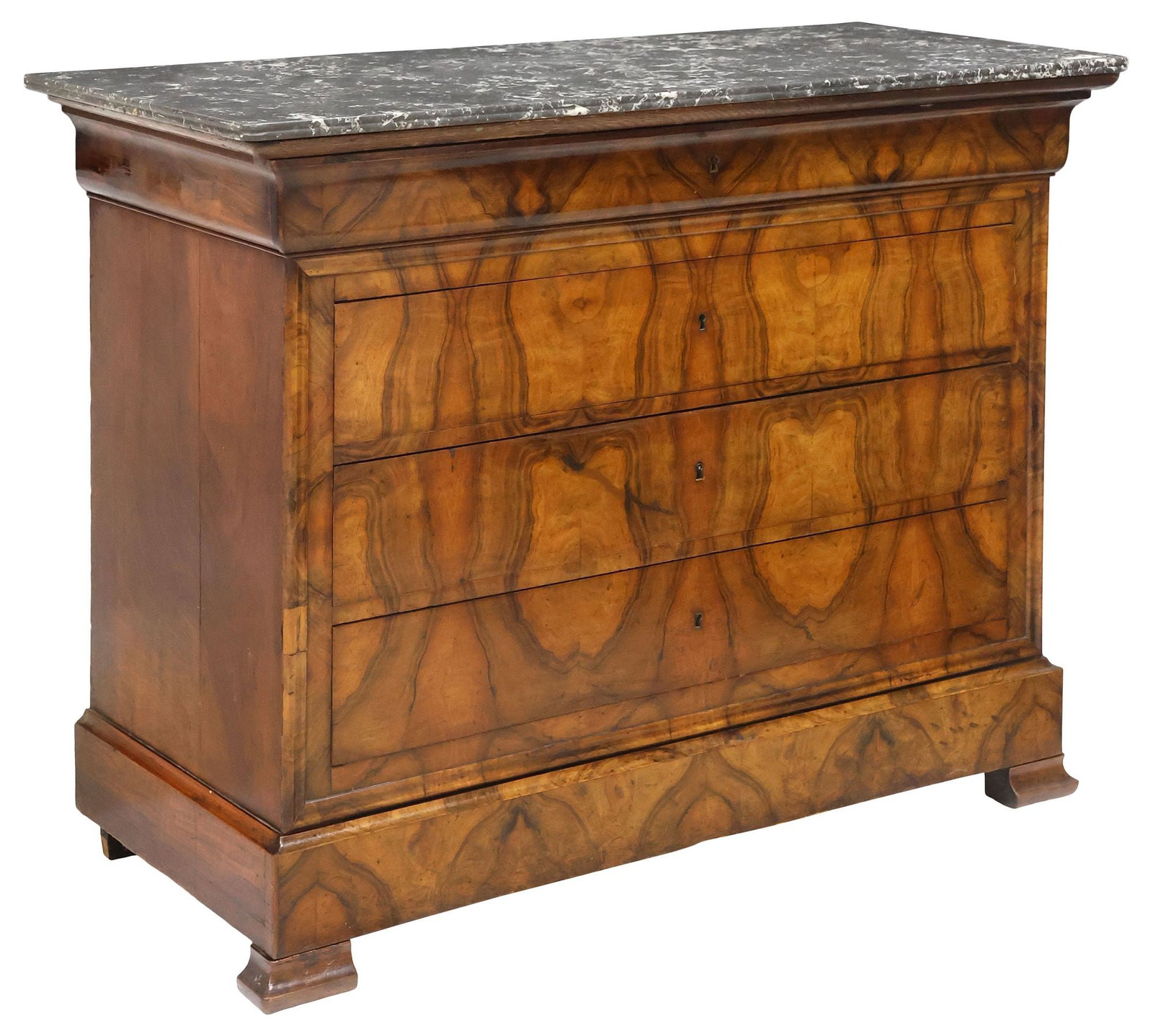 FRENCH LOUIS PHILIPPE PERIOD MARBLE-TOP BURLED WALNUT COMMODE (1 of 6)