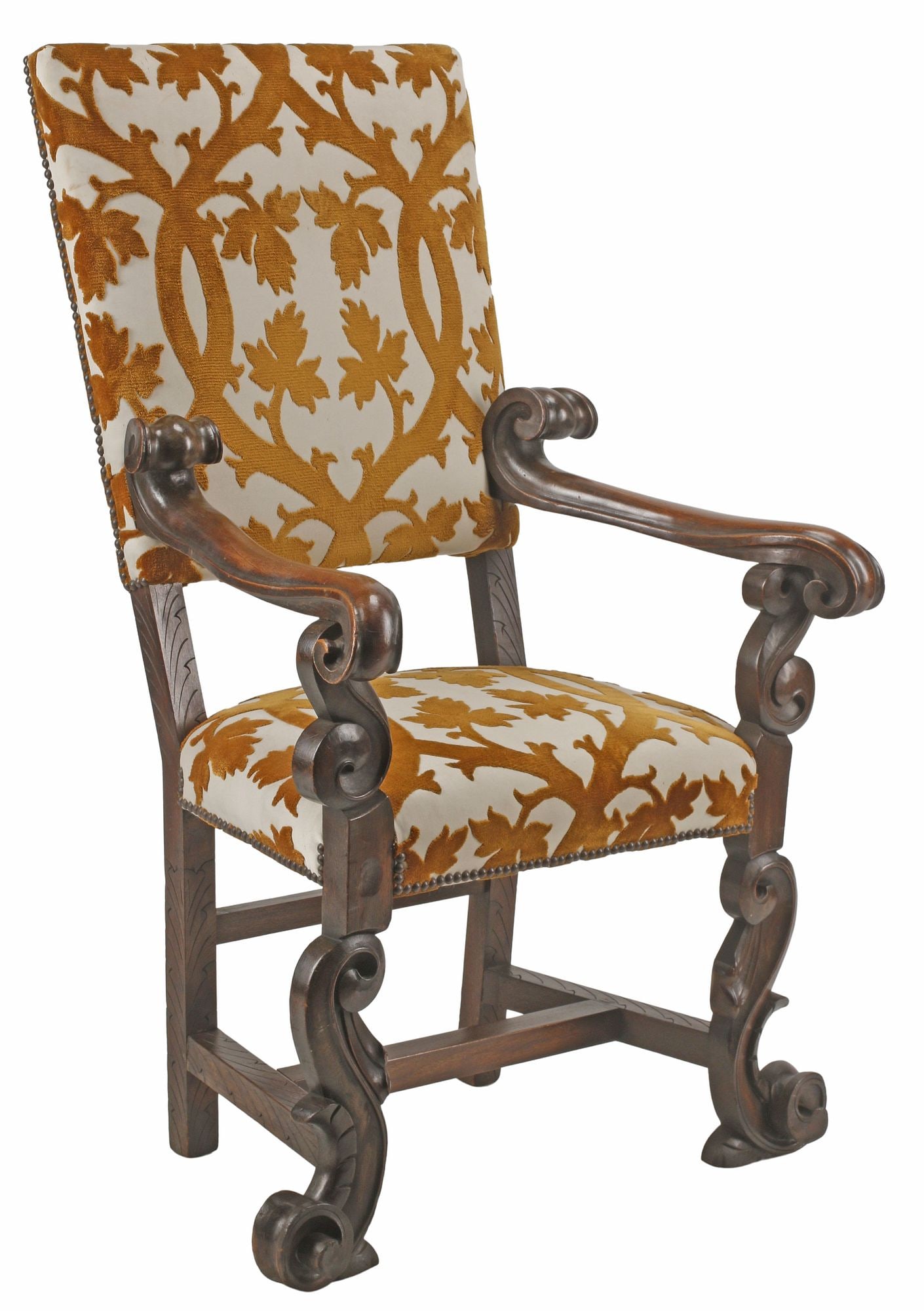 ROCOCO STYLE UPHOLSTERED & CARVED WALNUT ARMCHAIR (1 of 5)