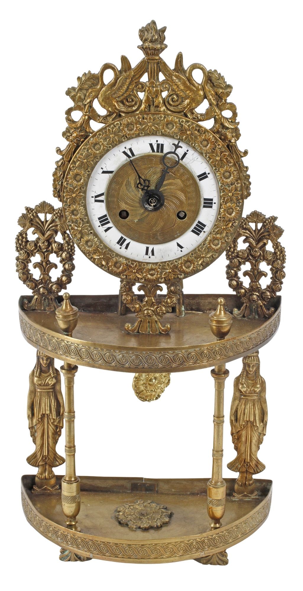 NEOCLASSICAL STYLE ORMOLU DEMILUNE MANTEL CLOCK (1 of 6)