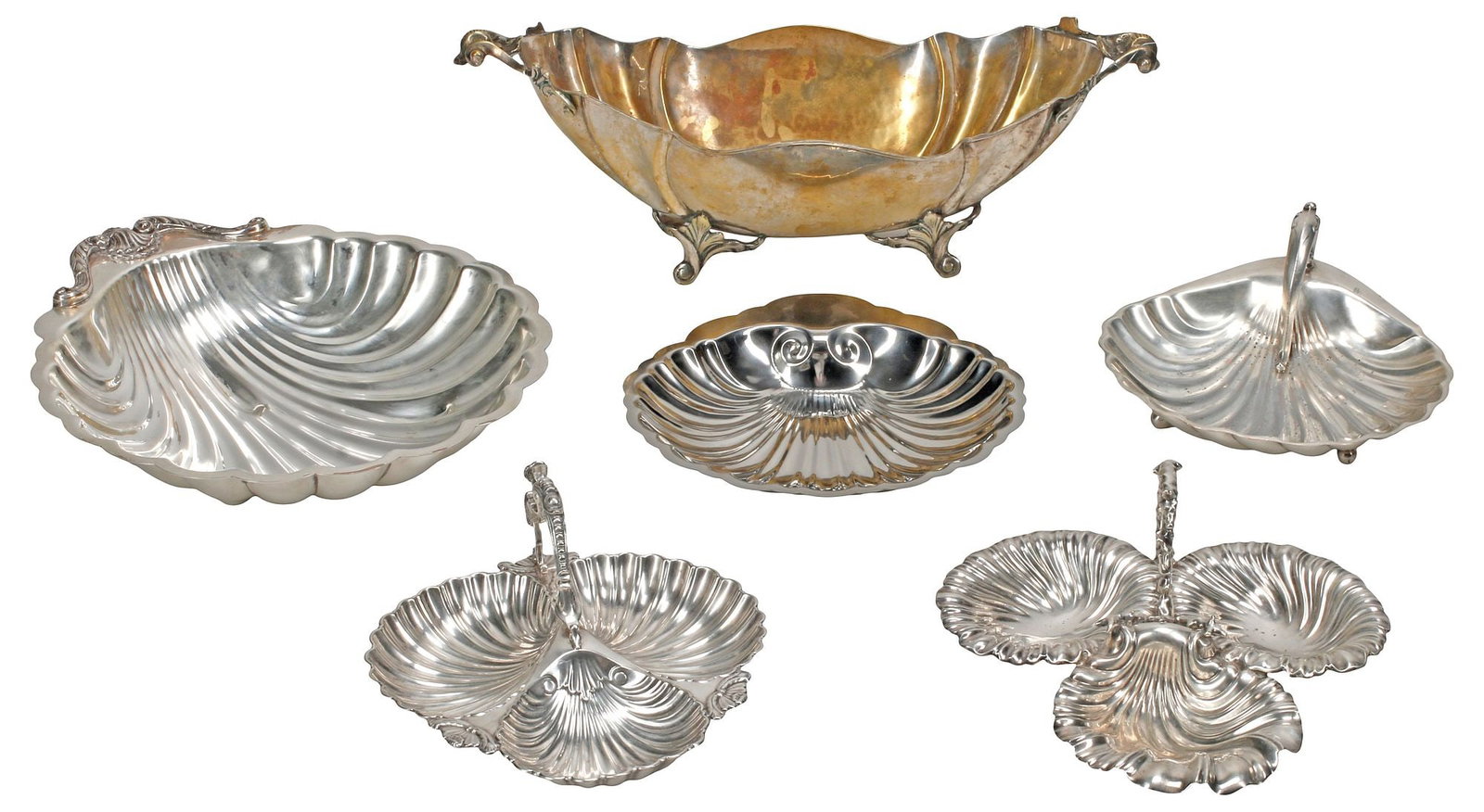 (6) SILVERPLATE & STAINLESS STEEL SHELL-FORM DISHES & CENTERPIECE BOWL (1 of 5)