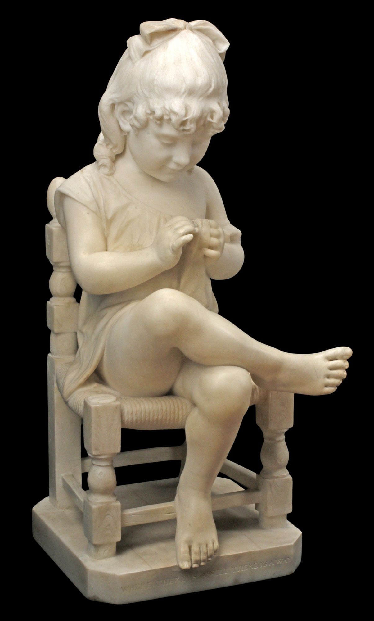 CESARE LAPINI (ITALIAN, 1848-1893) CARVED SCULPTURE, GIRL SEWING (1 of 8)