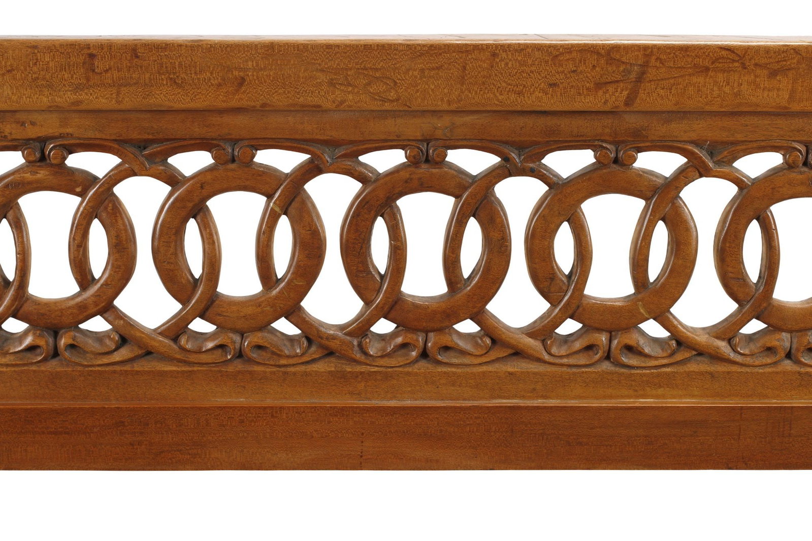 COLONIAL CARVED WALNUT HALL BENCH WITH OPENWORK RING SPLAT - 4