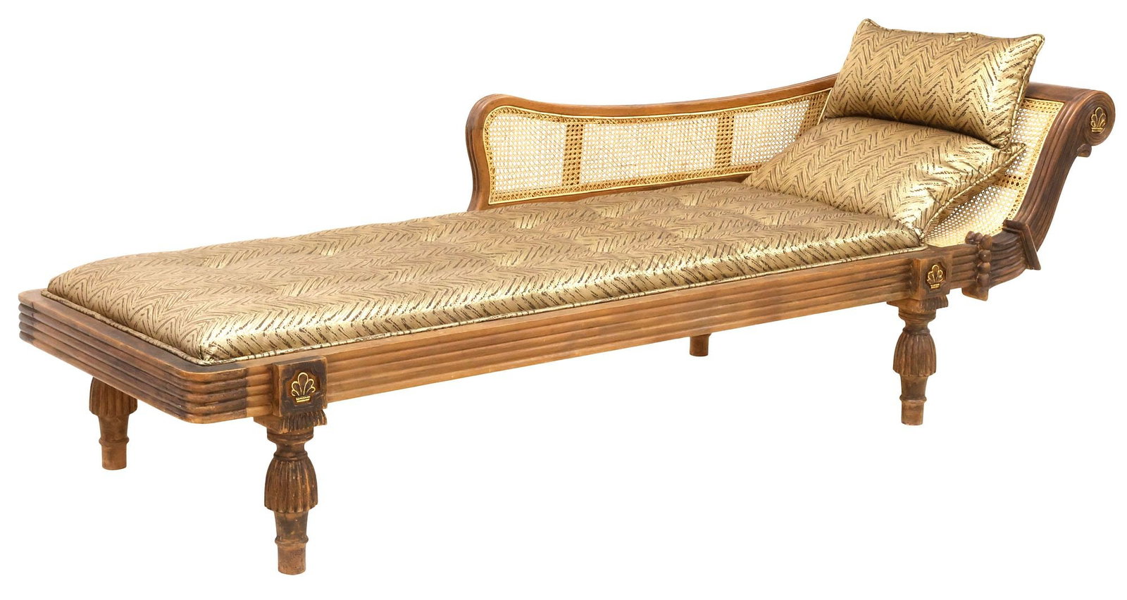 ANGLO-INDIAN STYLE CANED & UPHOLSTERED TEAK CHAISE LOUNGE / DAYBED (1 of 9)