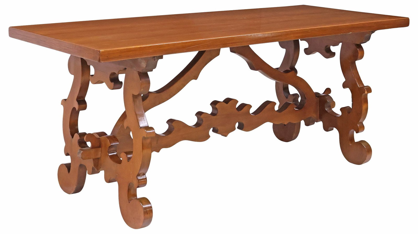 ITALIAN BAROQUE STYLE WALNUT TRESTLE DINING TABLE (1 of 4)
