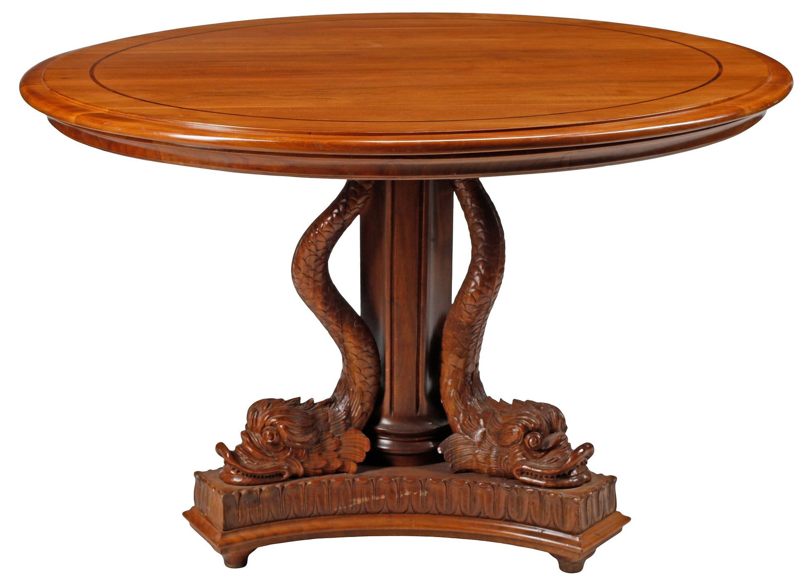 REGENCY STYLE CARVED WALNUT 'FRENCH DOLPHIN' PEDESTAL TABLE (1 of 4)