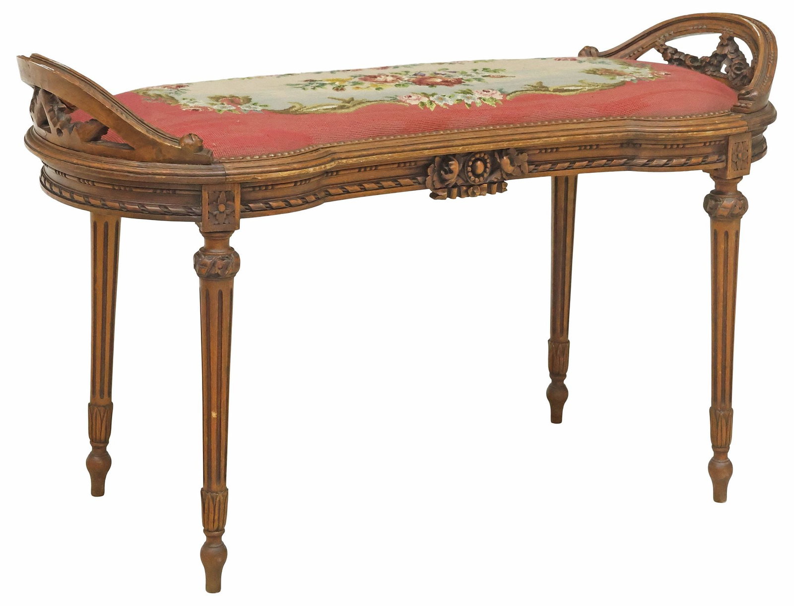 FRENCH MEUBLES HUGNET LOUIS XVI STYLE TAPESTRY-UPHOLSTERED BENCH (1 of 7)