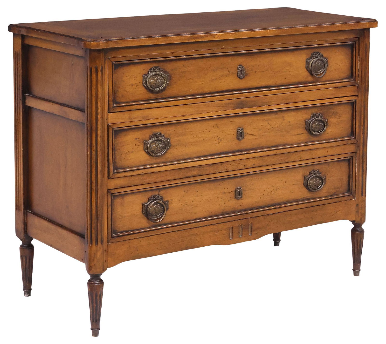 FRENCH LOUIS XVI STYLE WALNUT 3-DRAWER COMMODE (1 of 5)