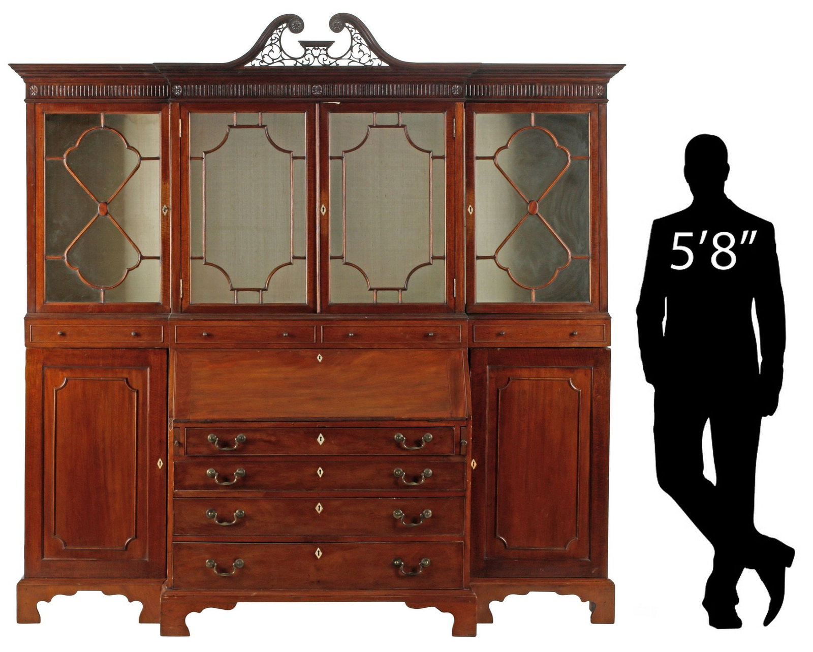 FINE ENGLISH GEORGE III STYLE BREAKFRONT MAHOGANY SECRETARY BOOKCASE (1 of 13)