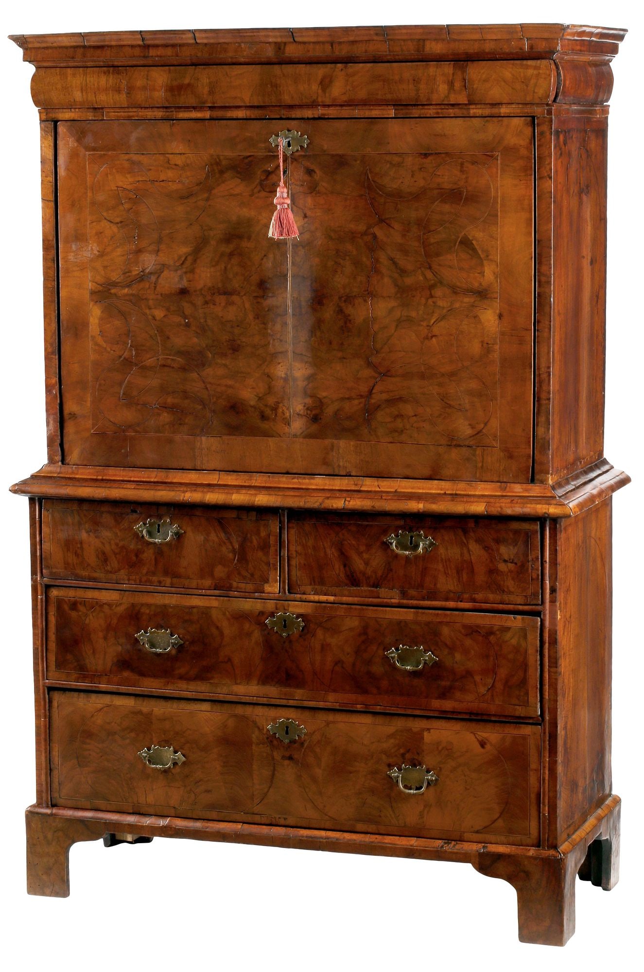 GEORGIAN BURLED WALNUT FALL-FRONT SECRETARY BUREAU / ESCRITOIRE (1 of 11)