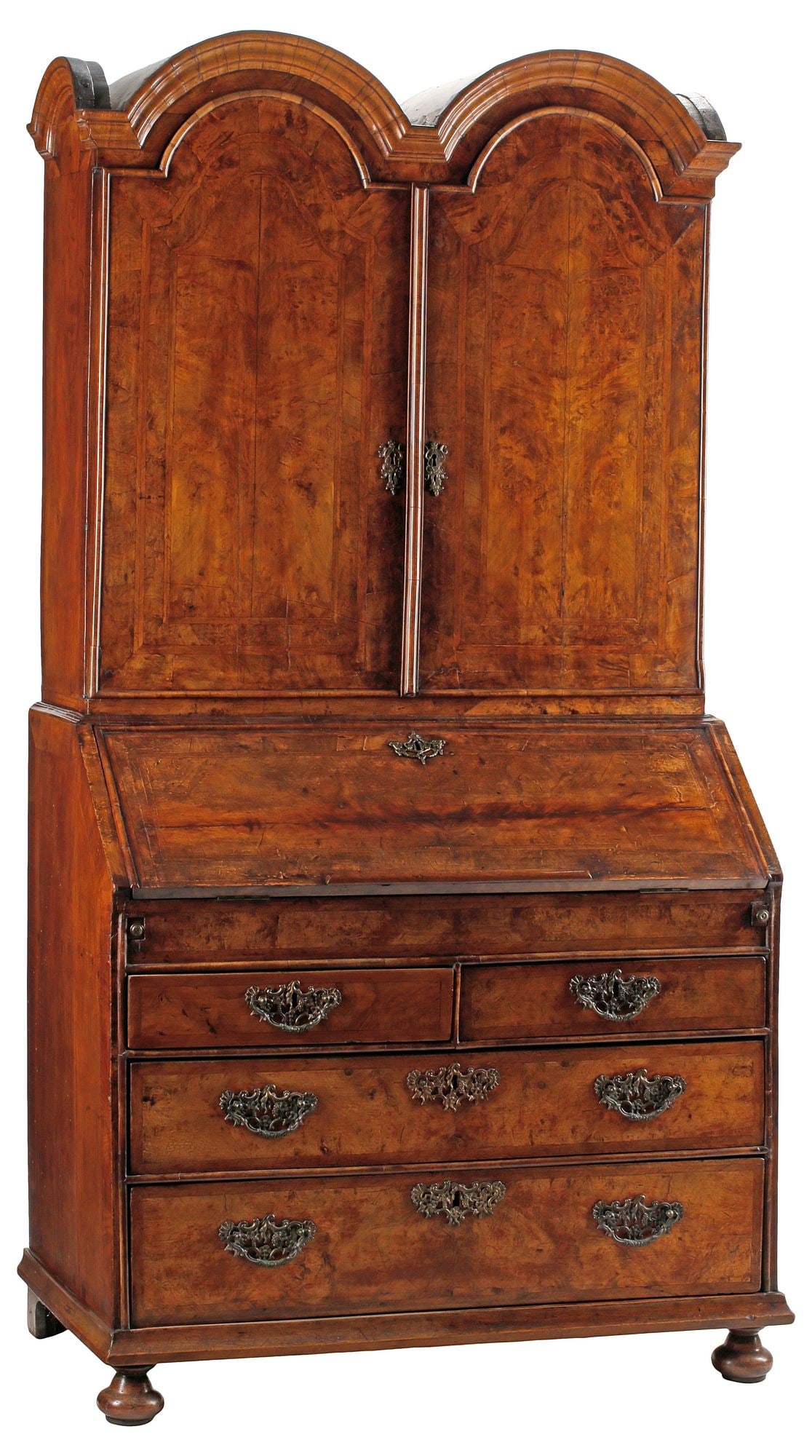 QUEEN ANNE BURR WALNUT DOUBLE-DOME SECRETARY BUREAU BOOKCASE CABINET (1 of 10)