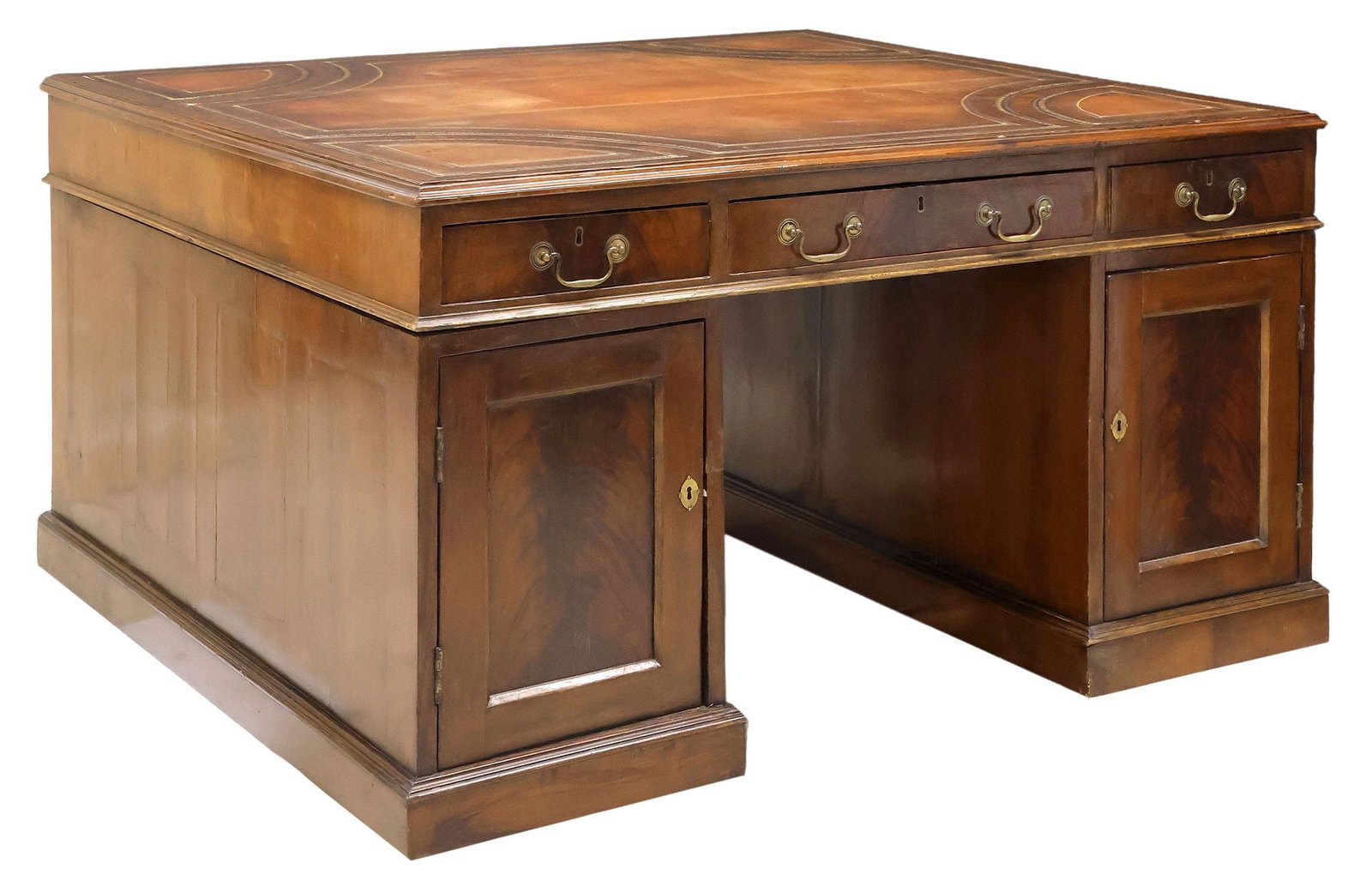 LARGE ENGLISH LEATHER-TOP MAHOGANY EXECUTIVE PARTNERS DESK (1 of 6)