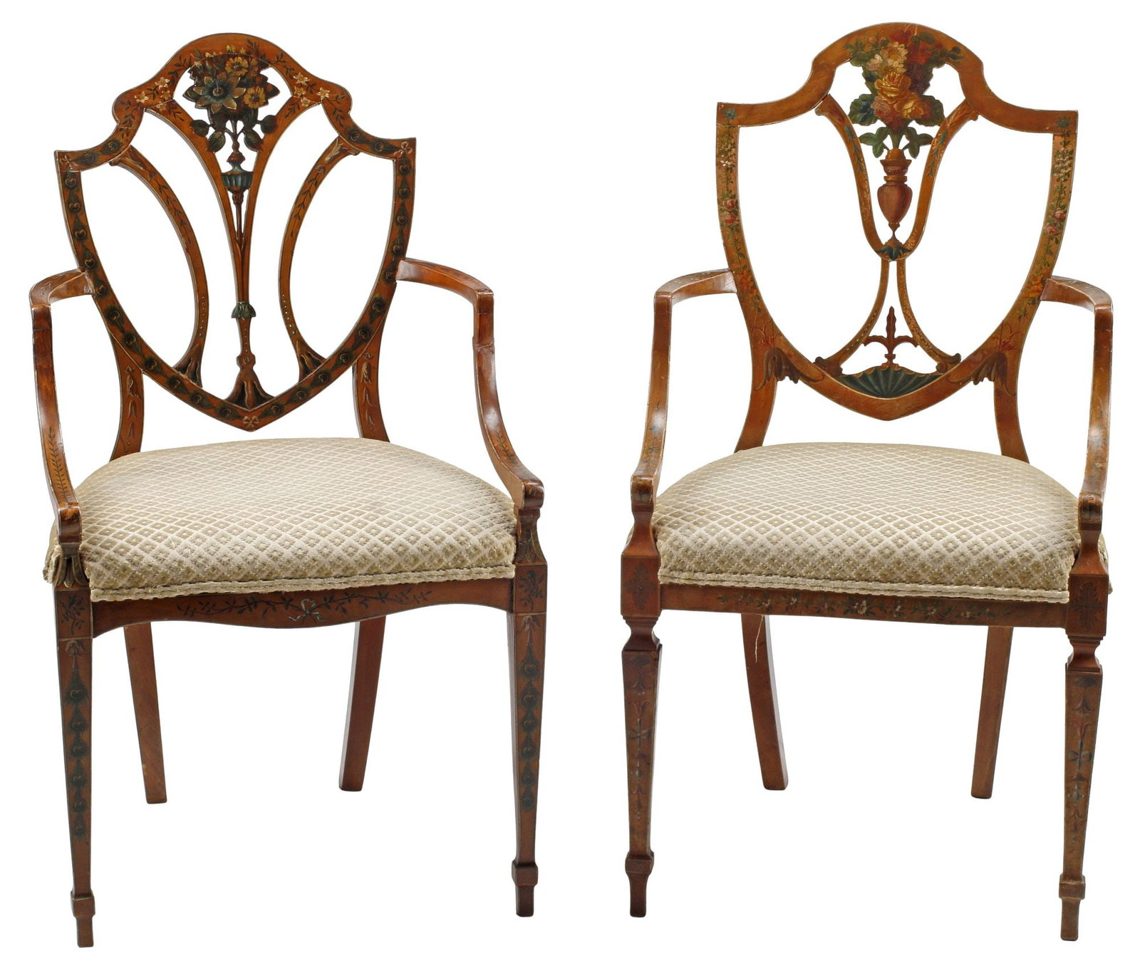 (2) GEORGE III STYLE PAINTED & UPHOLSTERED SHIELD-BACK ARMCHAIRS (1 of 7)